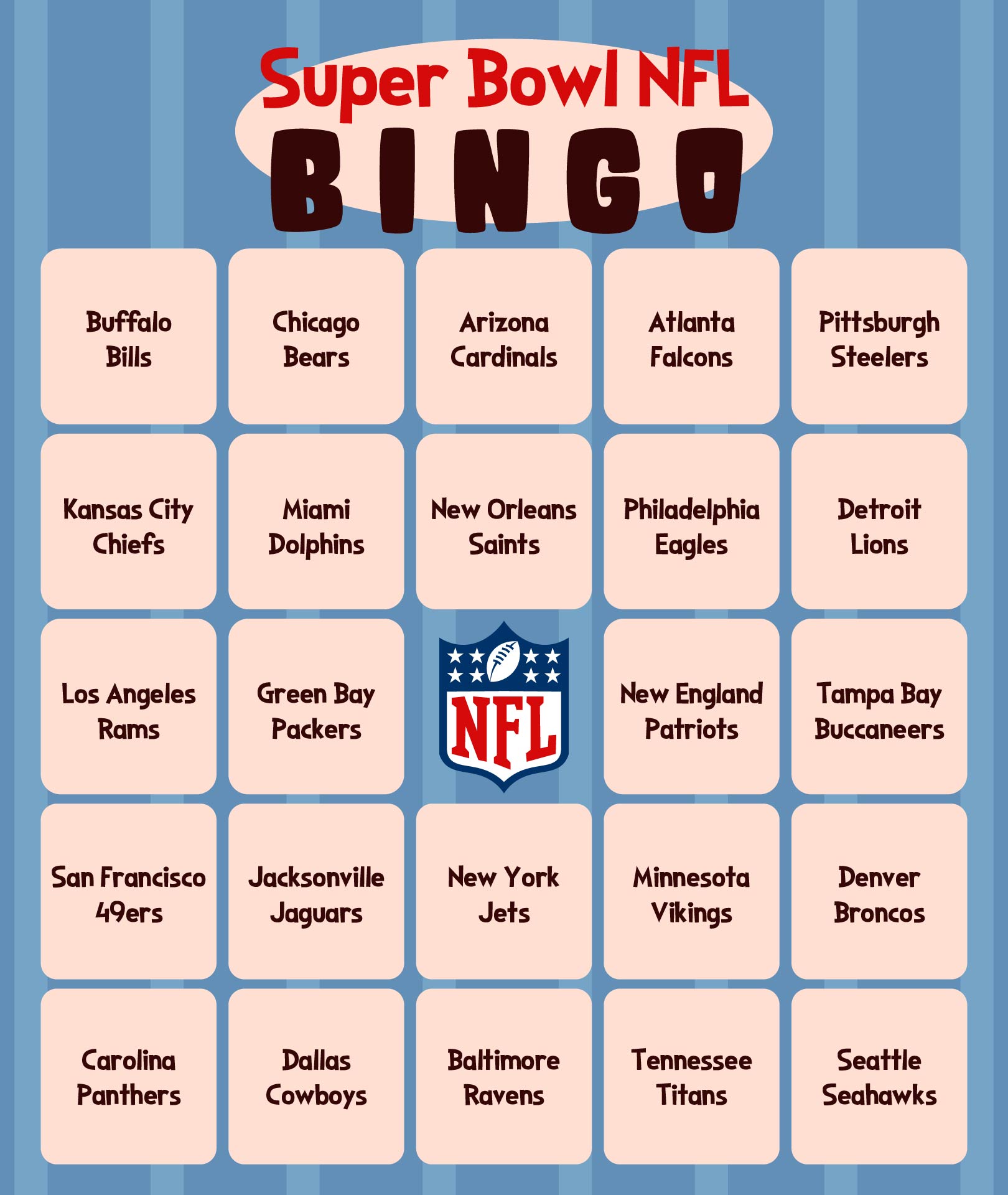Superbowl NFL Game Day Bingo Template