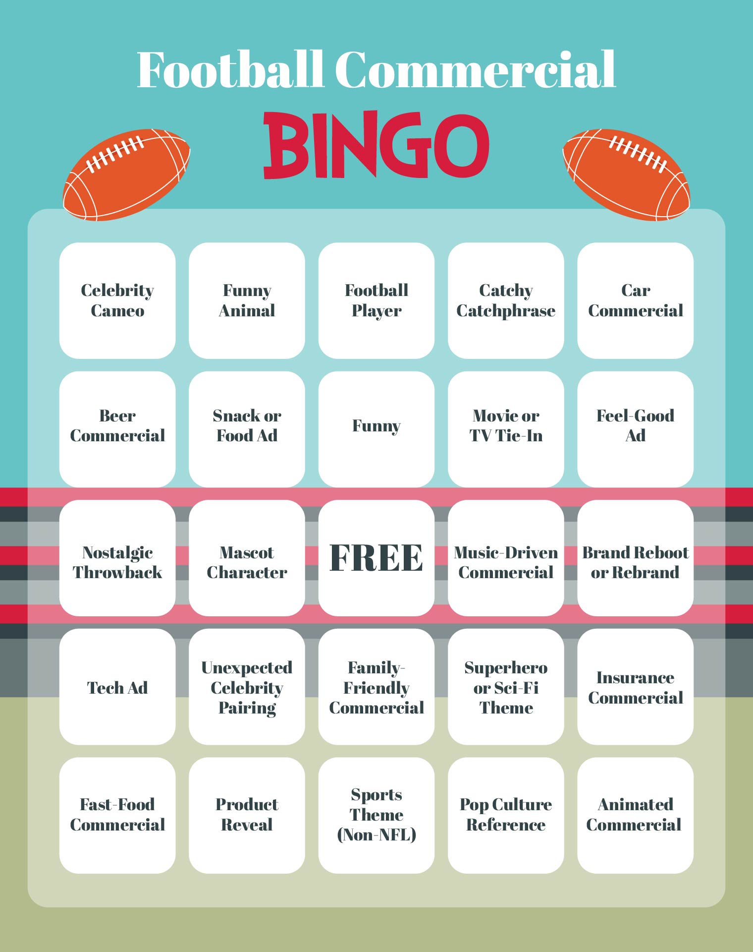 Football Commercial Bingo Game Day