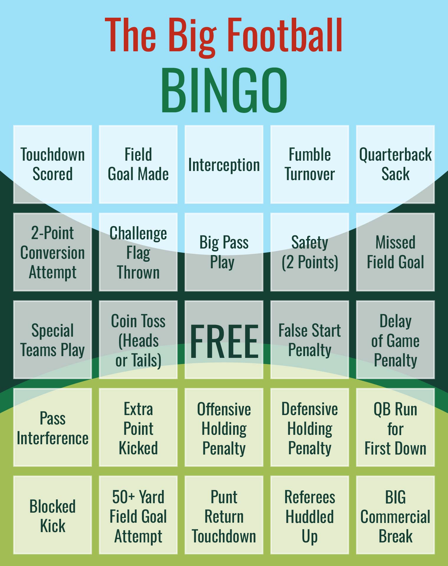 The Big Football Game Bingo