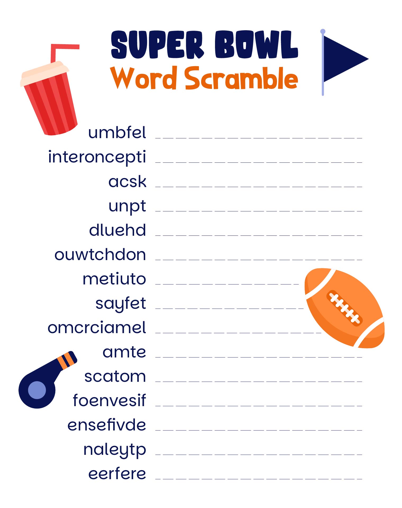 Super Bowl Word Scramble Game