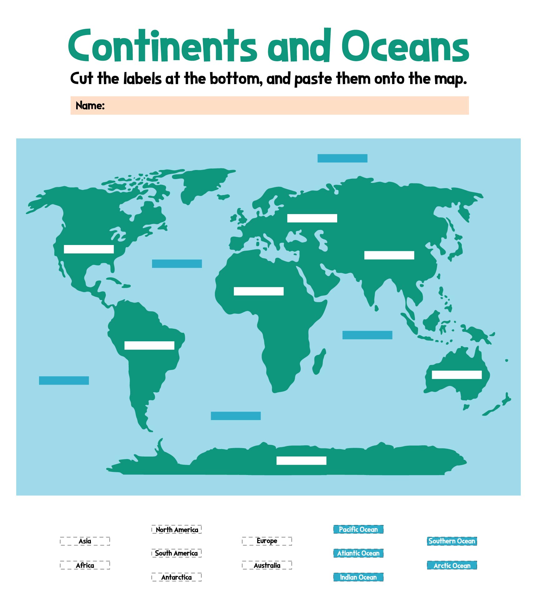 Continents And Oceans Activities Worksheet Continents And Oceans Activities Worksheet