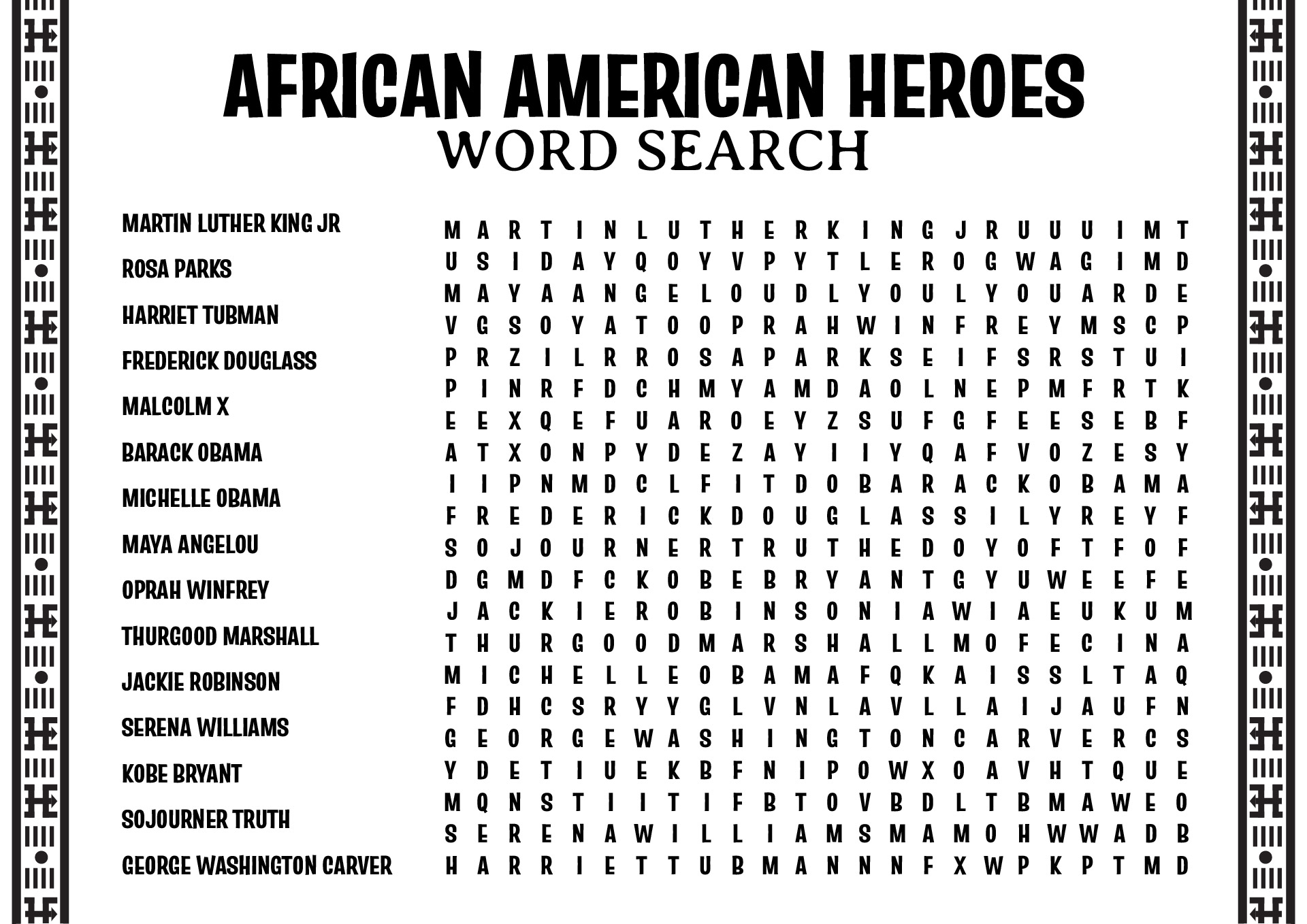 African American Heroes Word Search Activities