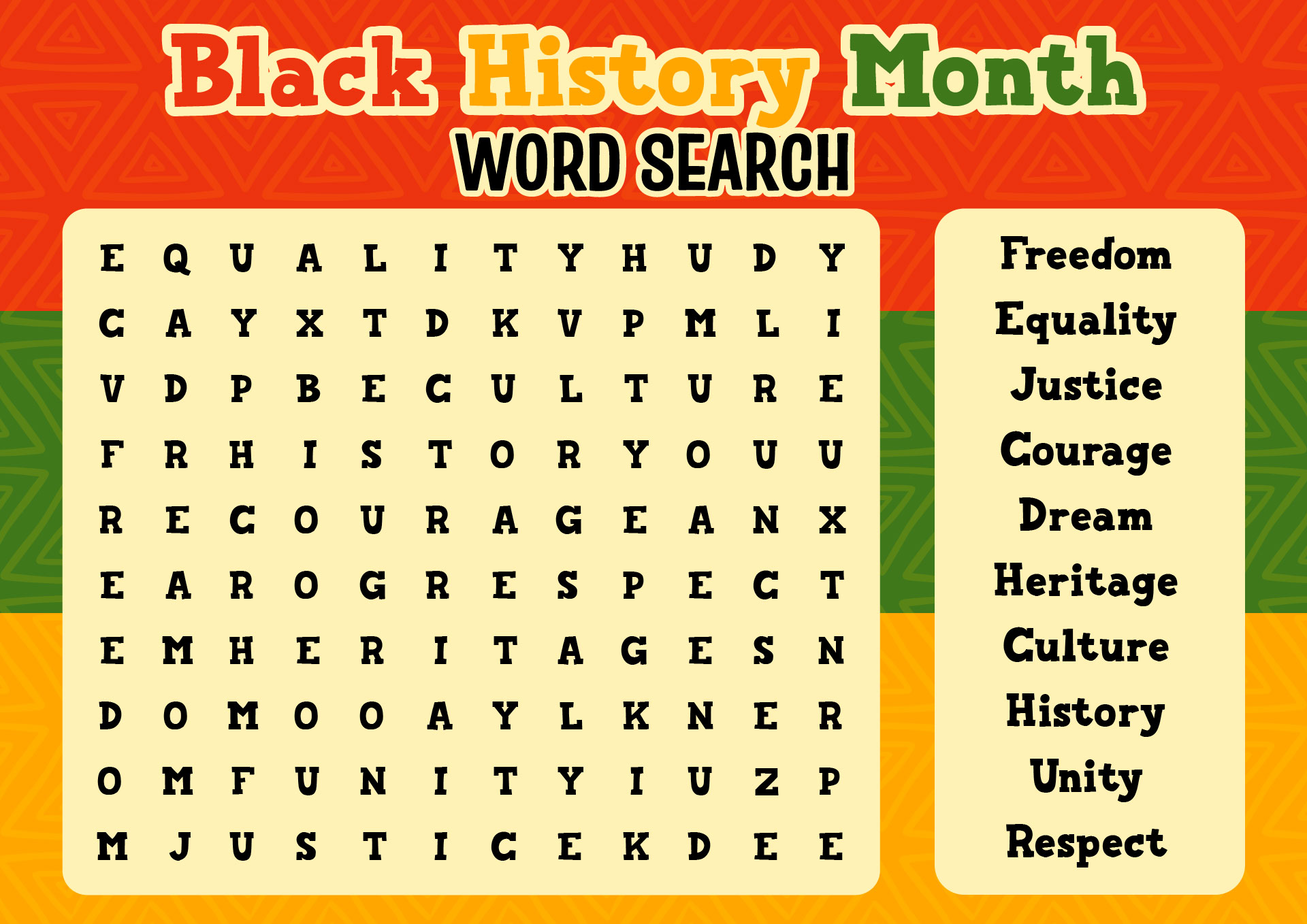 Black History Month Word Search Activities for Kids