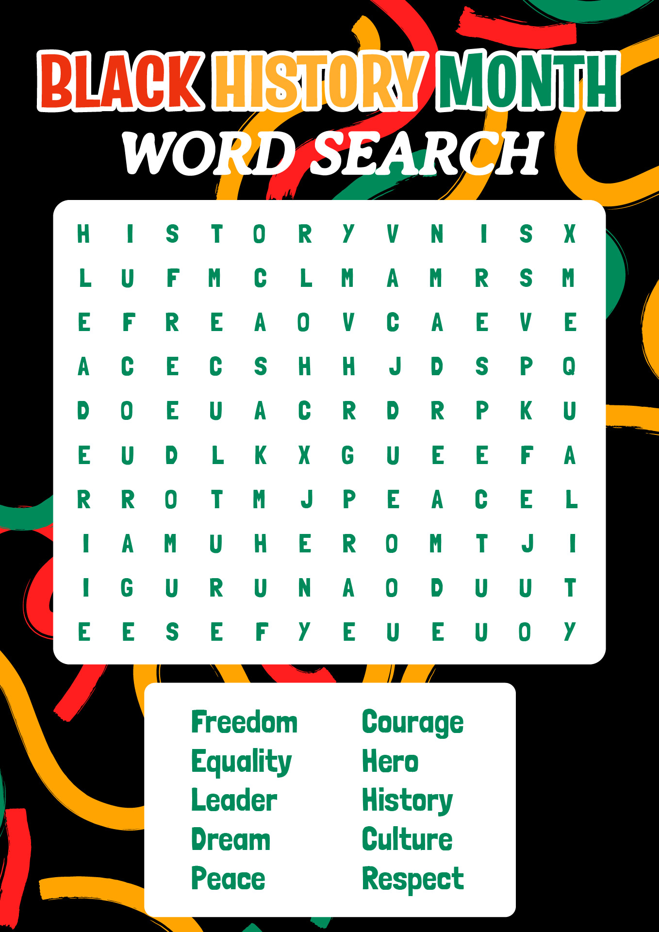 Black History Month Word Search Puzzles for Kids