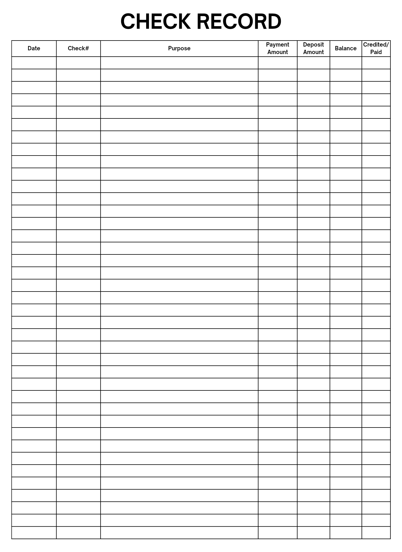 Check Record Full Page Printable