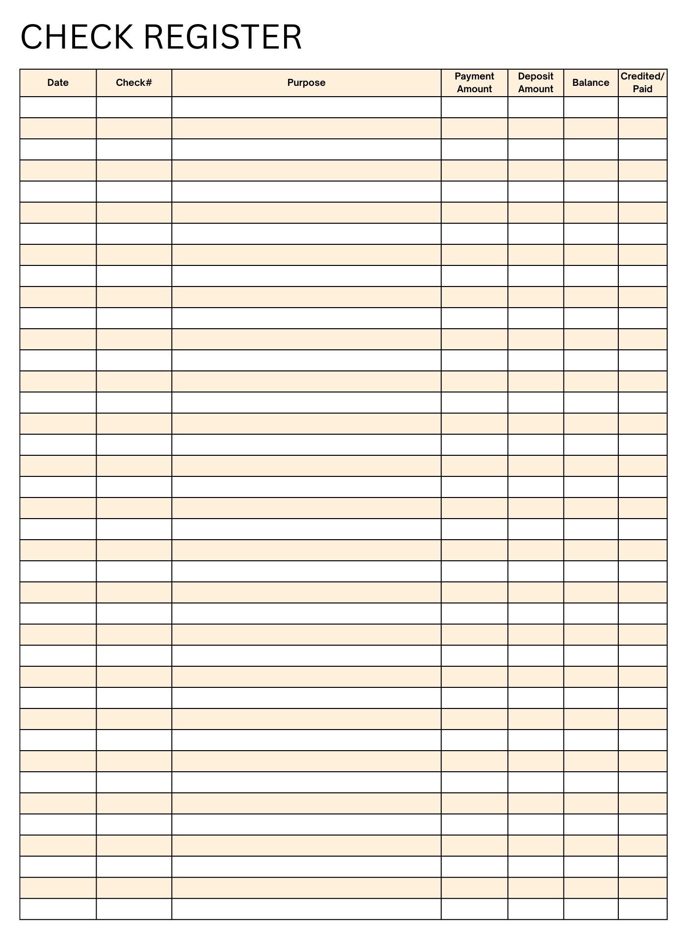 Check Register Full Page Print Version