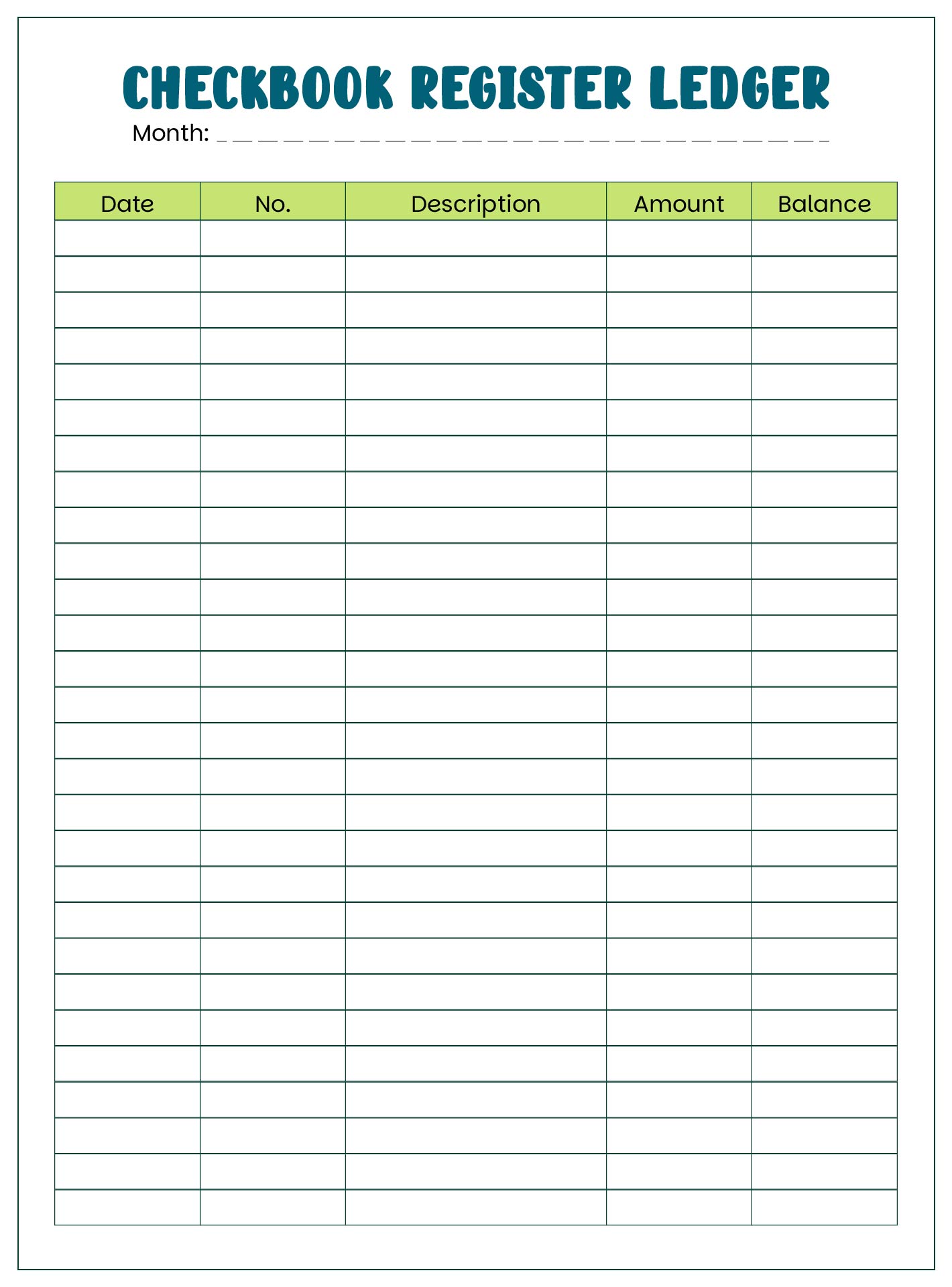 Checkbook Register Ledger Printables