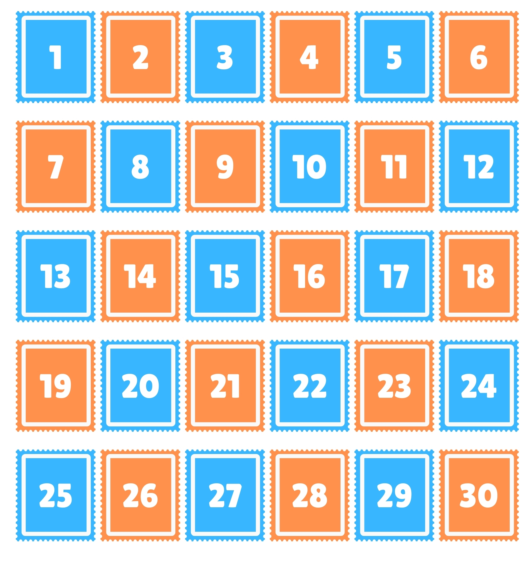 Colorful Printable Number Chart 1-30