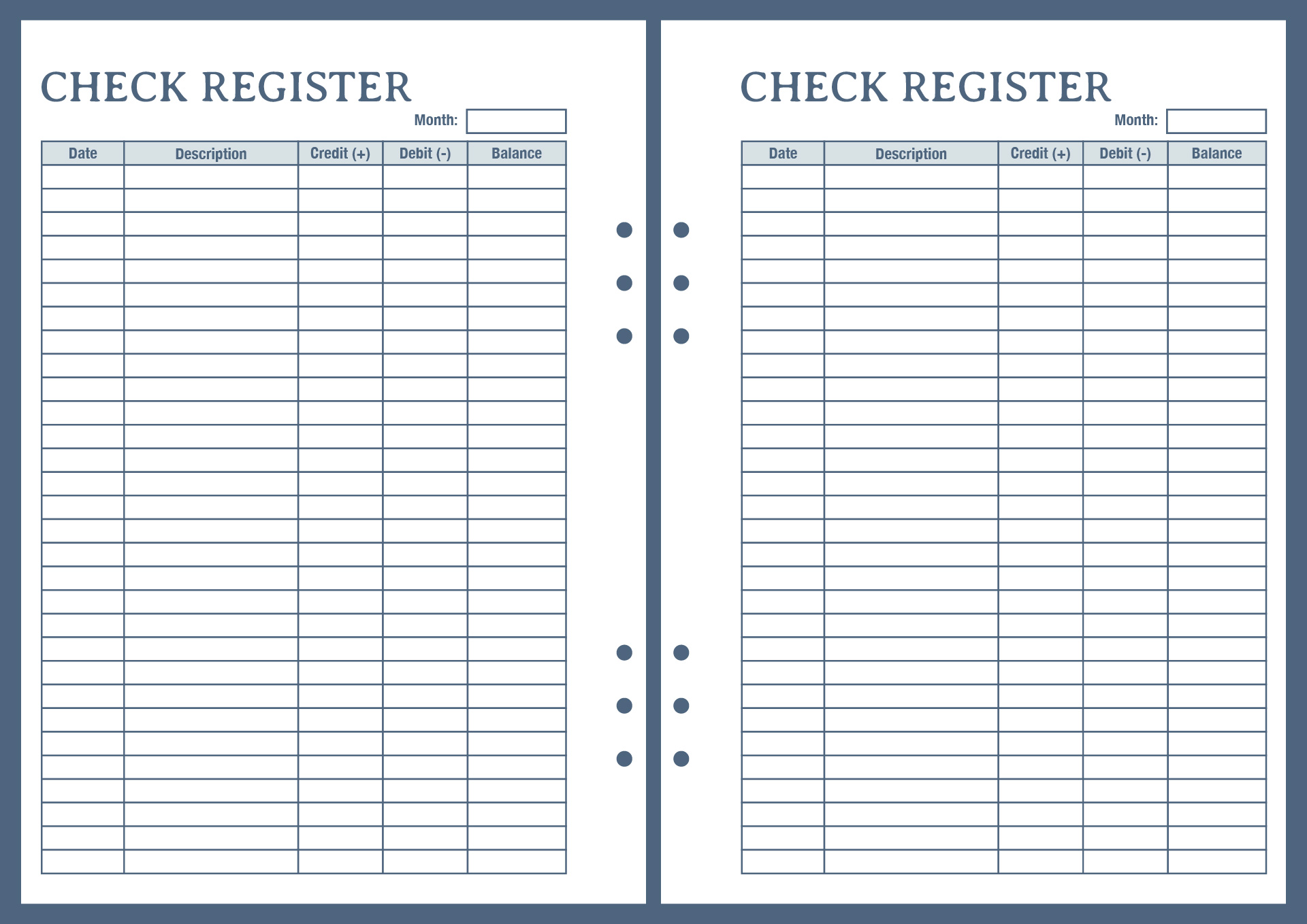 Compact Size Checkbook Register Printable