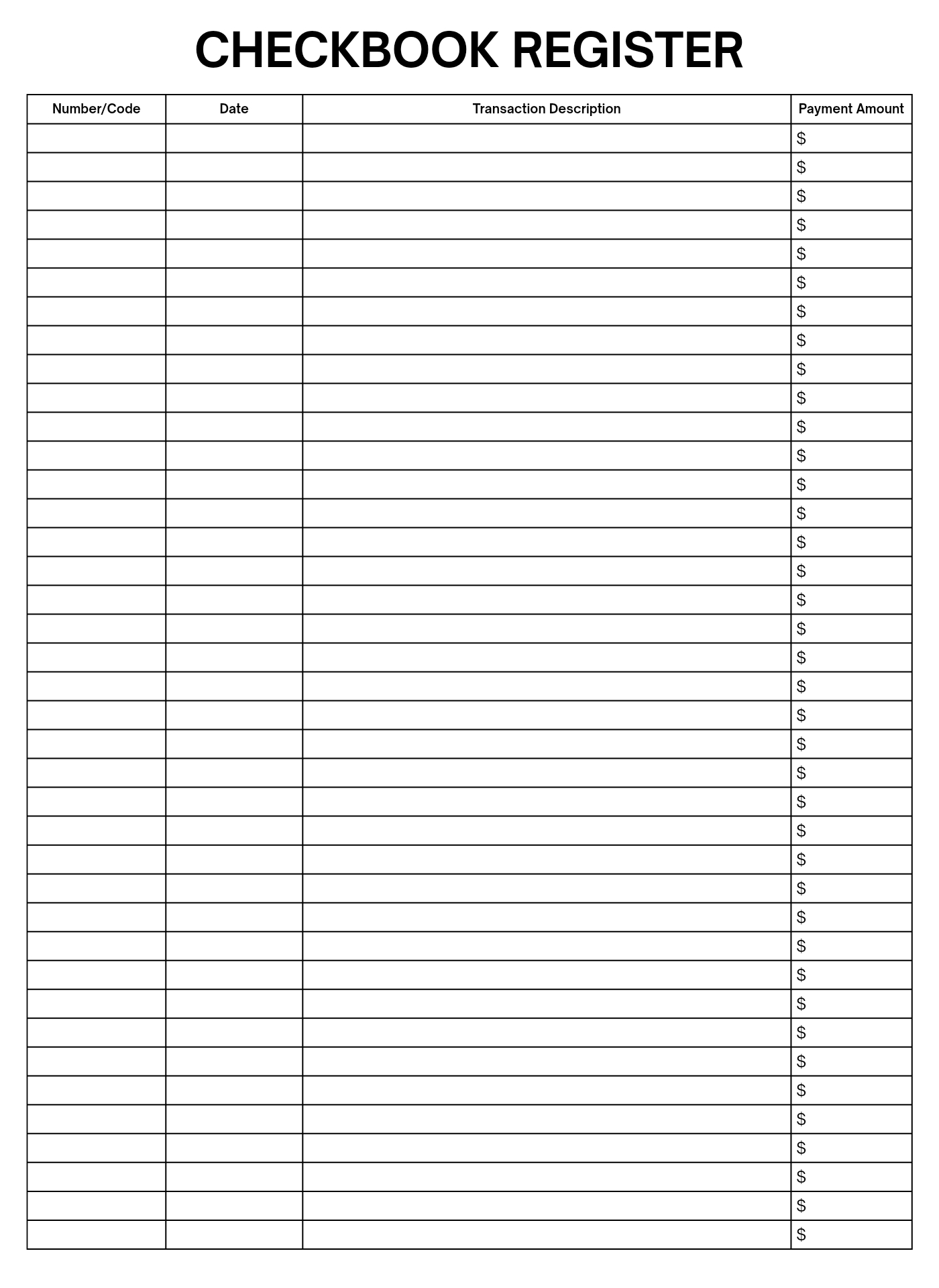 Complete Page Printable Check Ledger