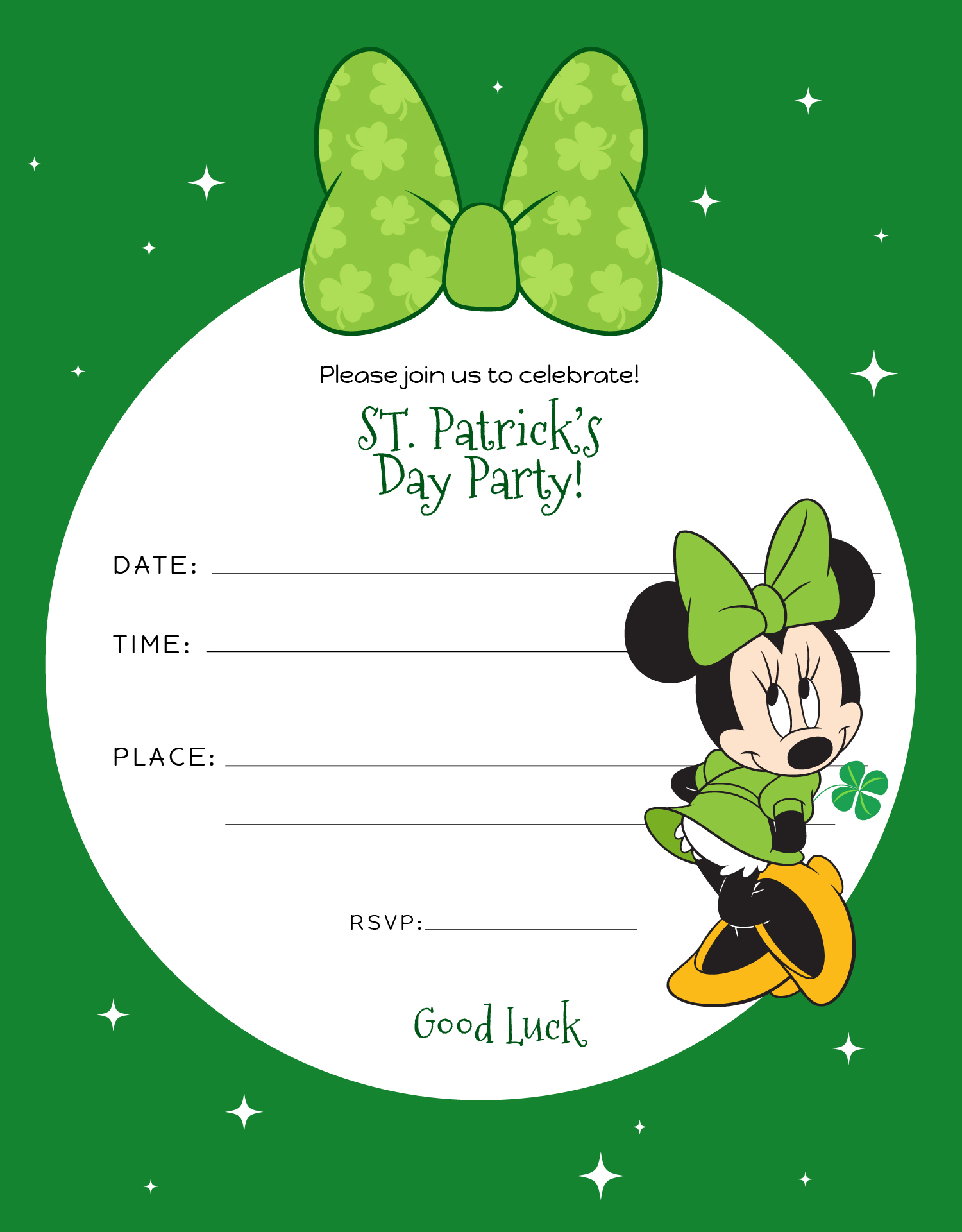 Minnie Mouse St Patricks Day Party Invitations
