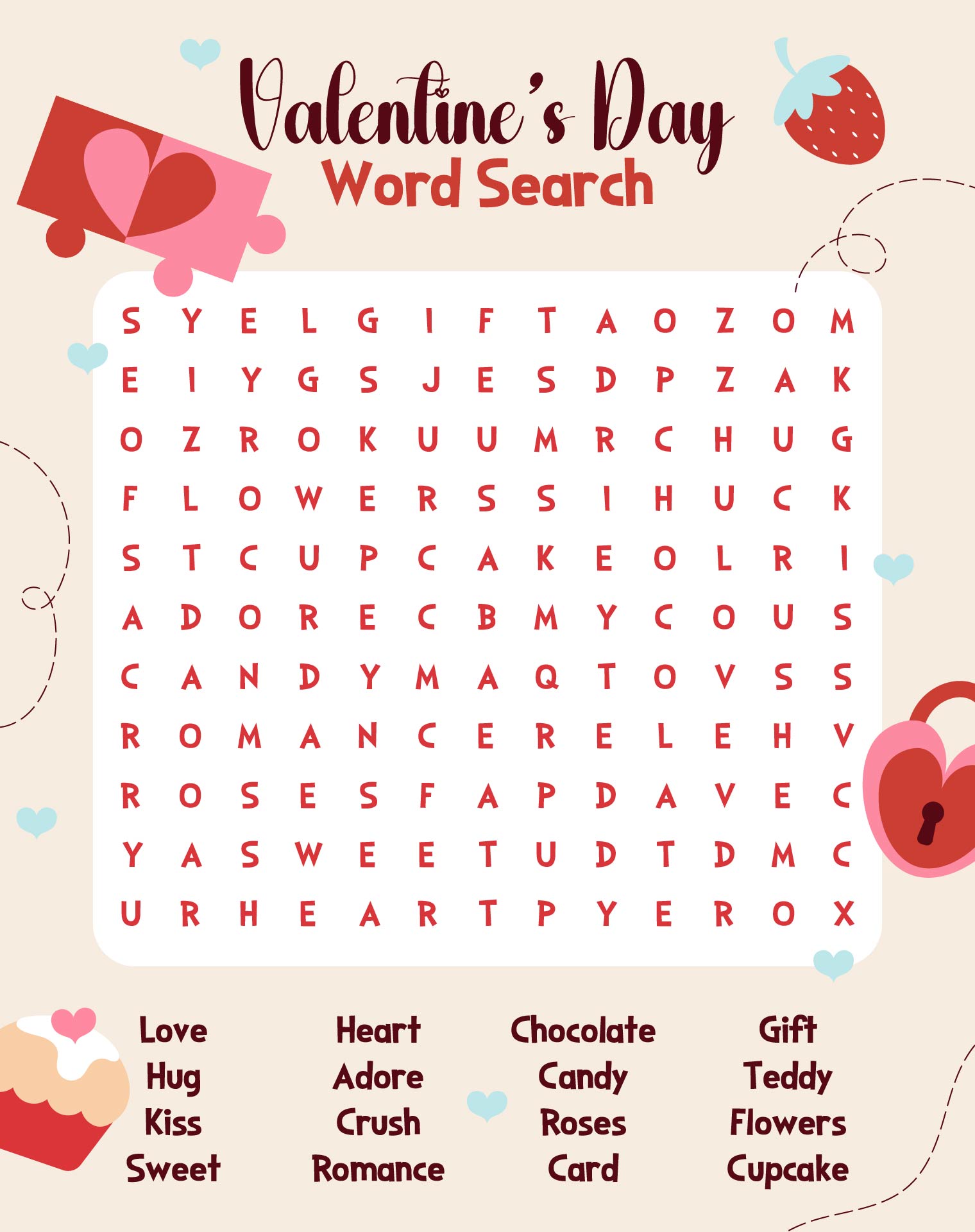 Easy Valentines Day Word Search for Beginners