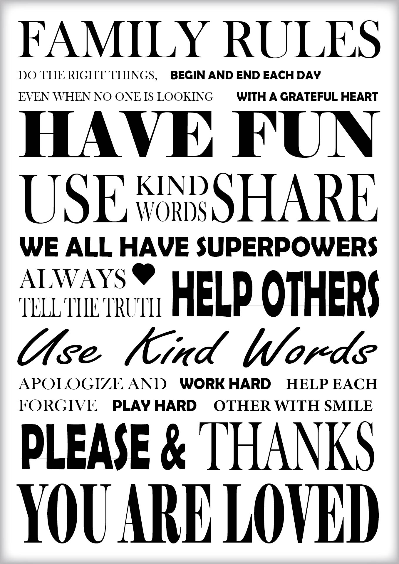 Family Rules Subway Art Print