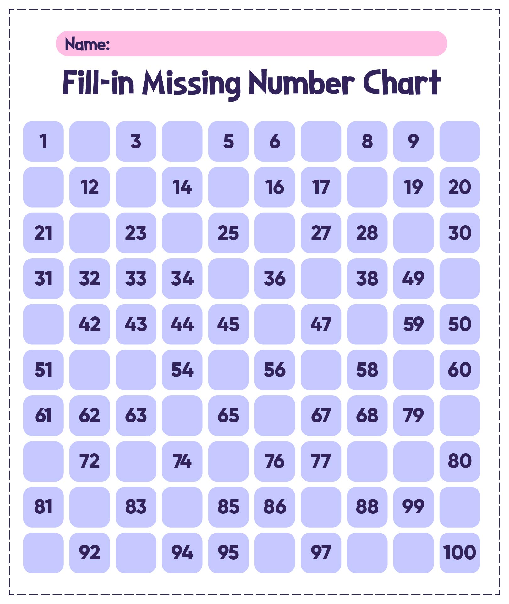 Fill-in Missing Number Charts