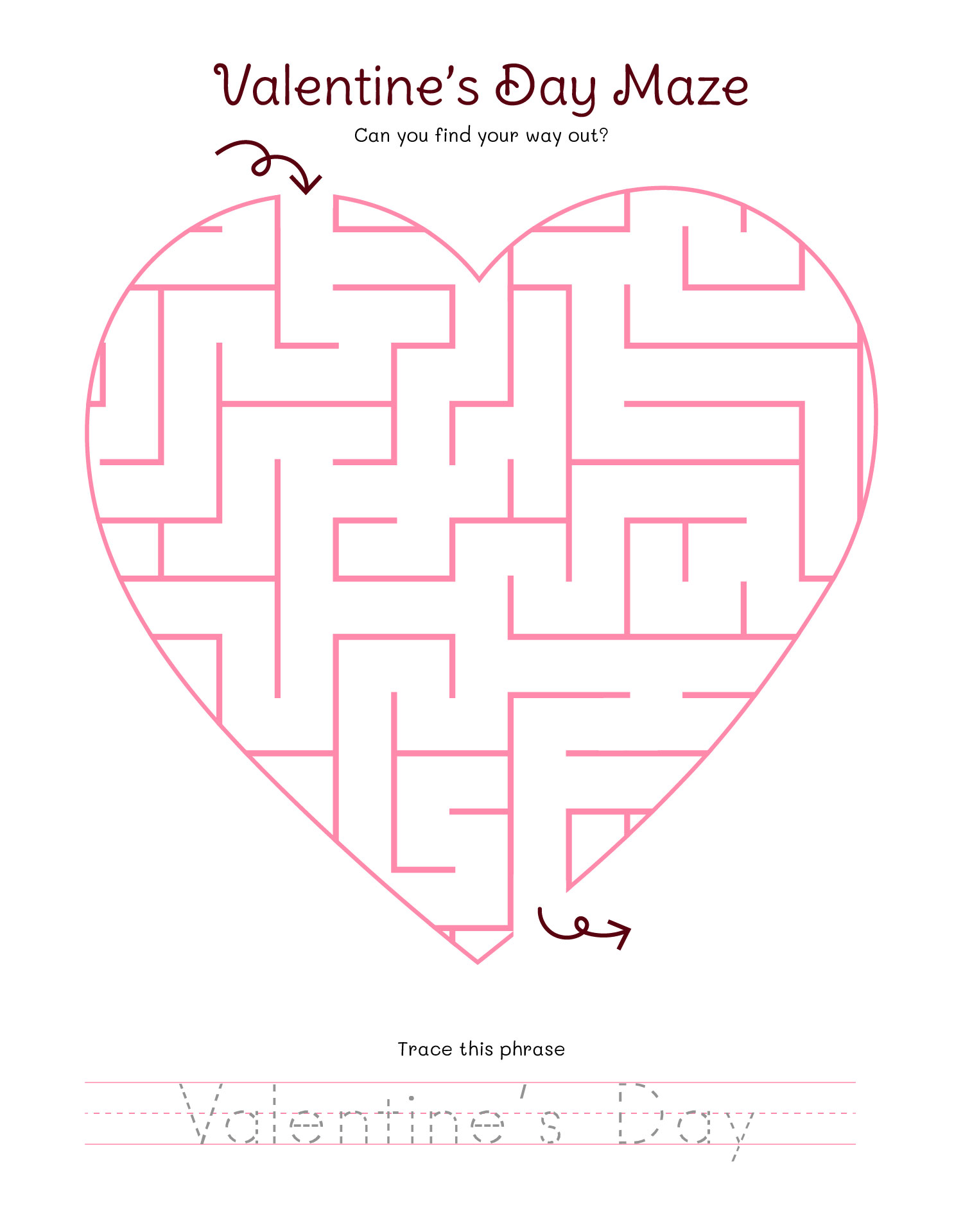 Printable Maze Valentines Day Card For Kids