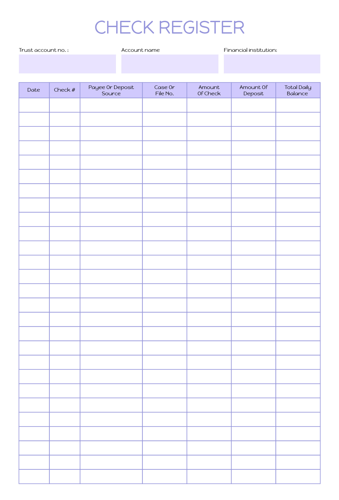 Full Page Check Register Printable Sheet Full Page Check Register Printable Sheet