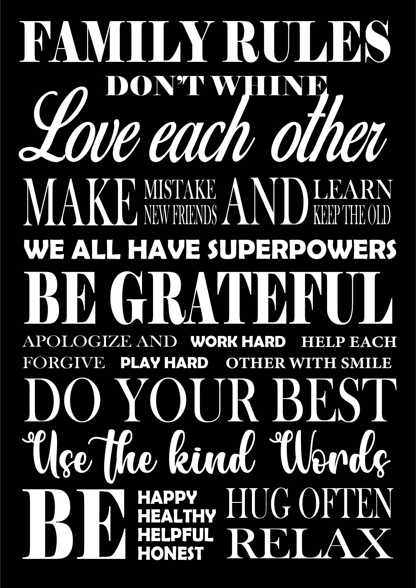 Home Decor Family Rules Subway Print