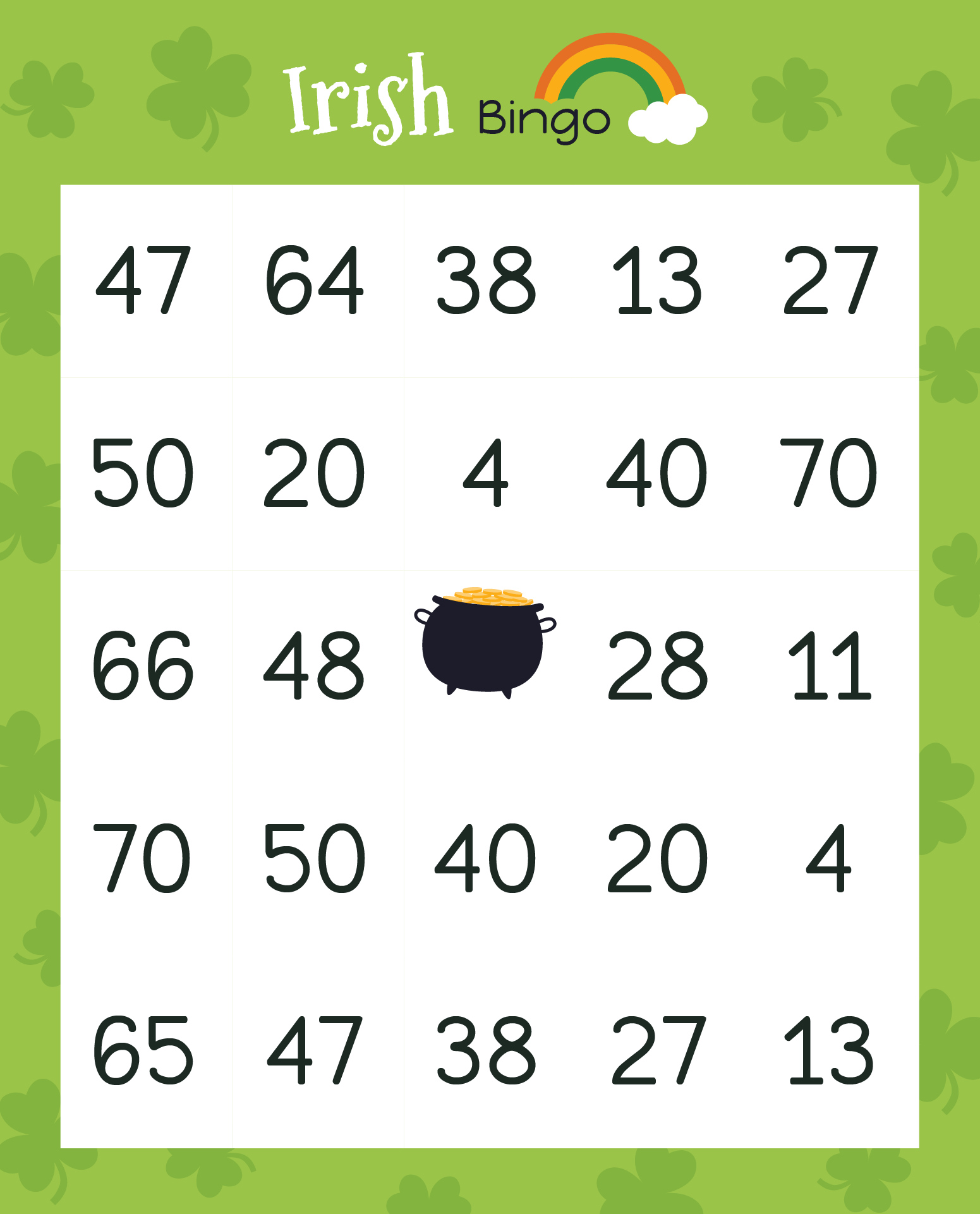 Irish Bingo Cards Printables