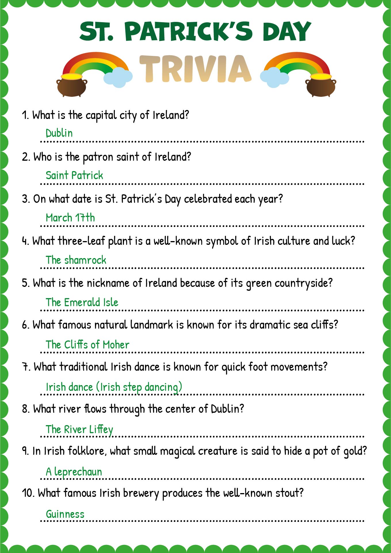 Irish Trivia Questions and Answers
