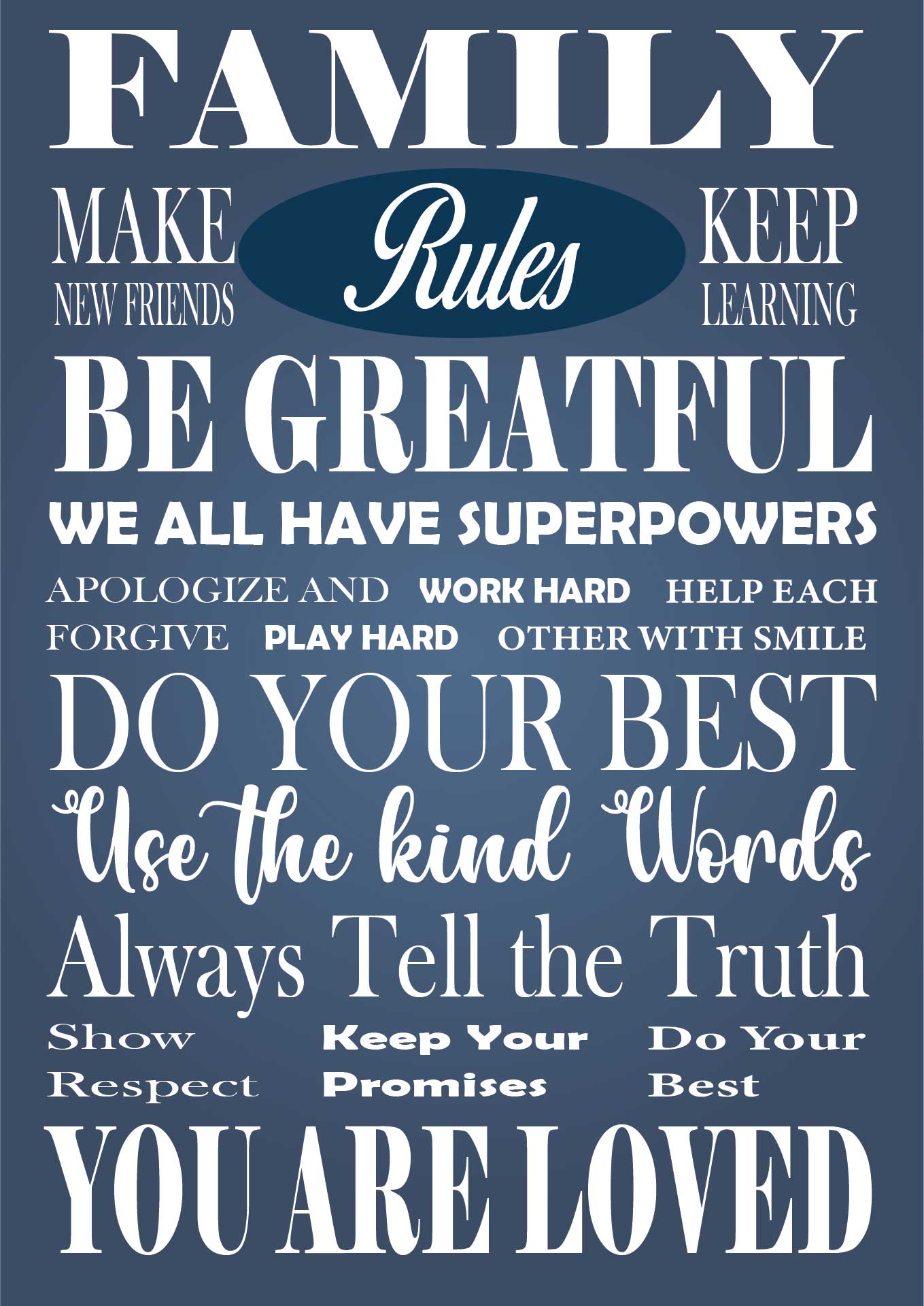 Kitchen Family Rules Subway Artwork