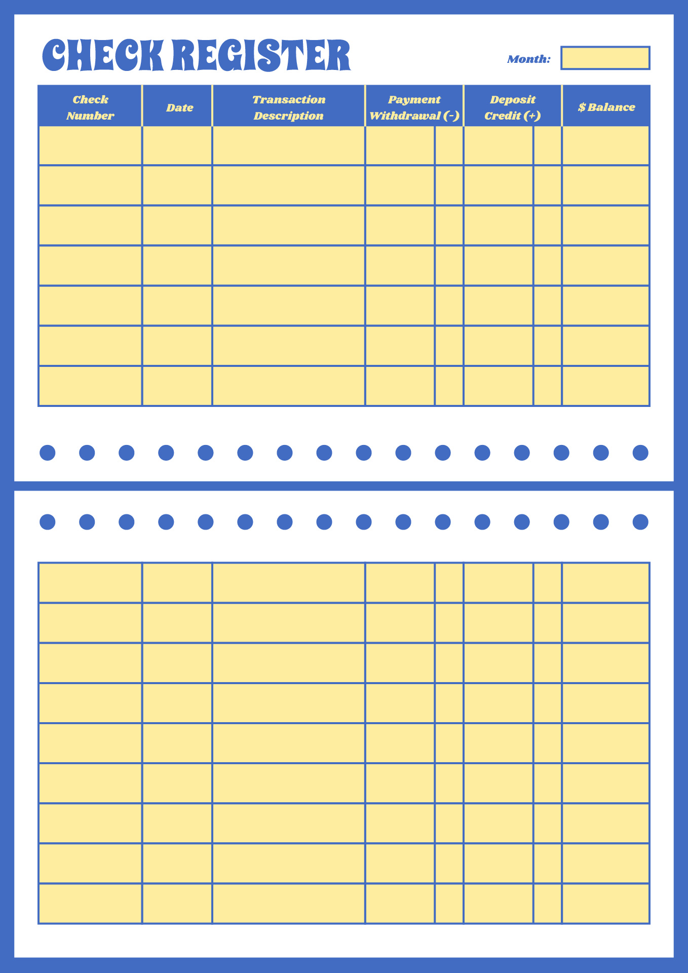 Large Format Check Register for Print