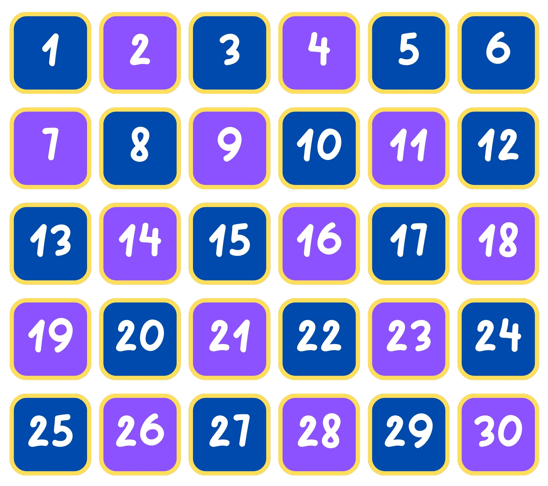Large Printable Number Chart 1-30