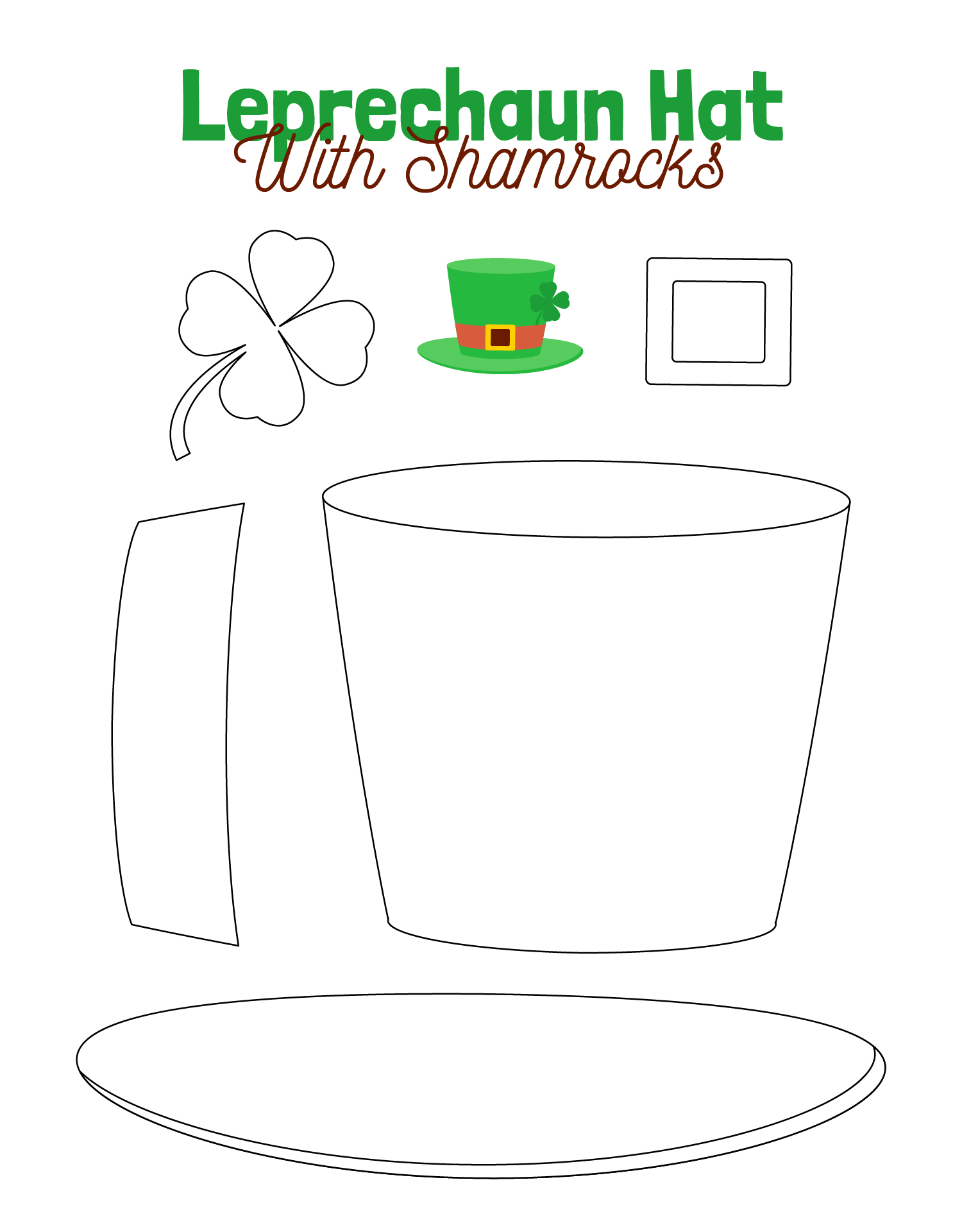 Leprechaun Hat with Shamrocks Template