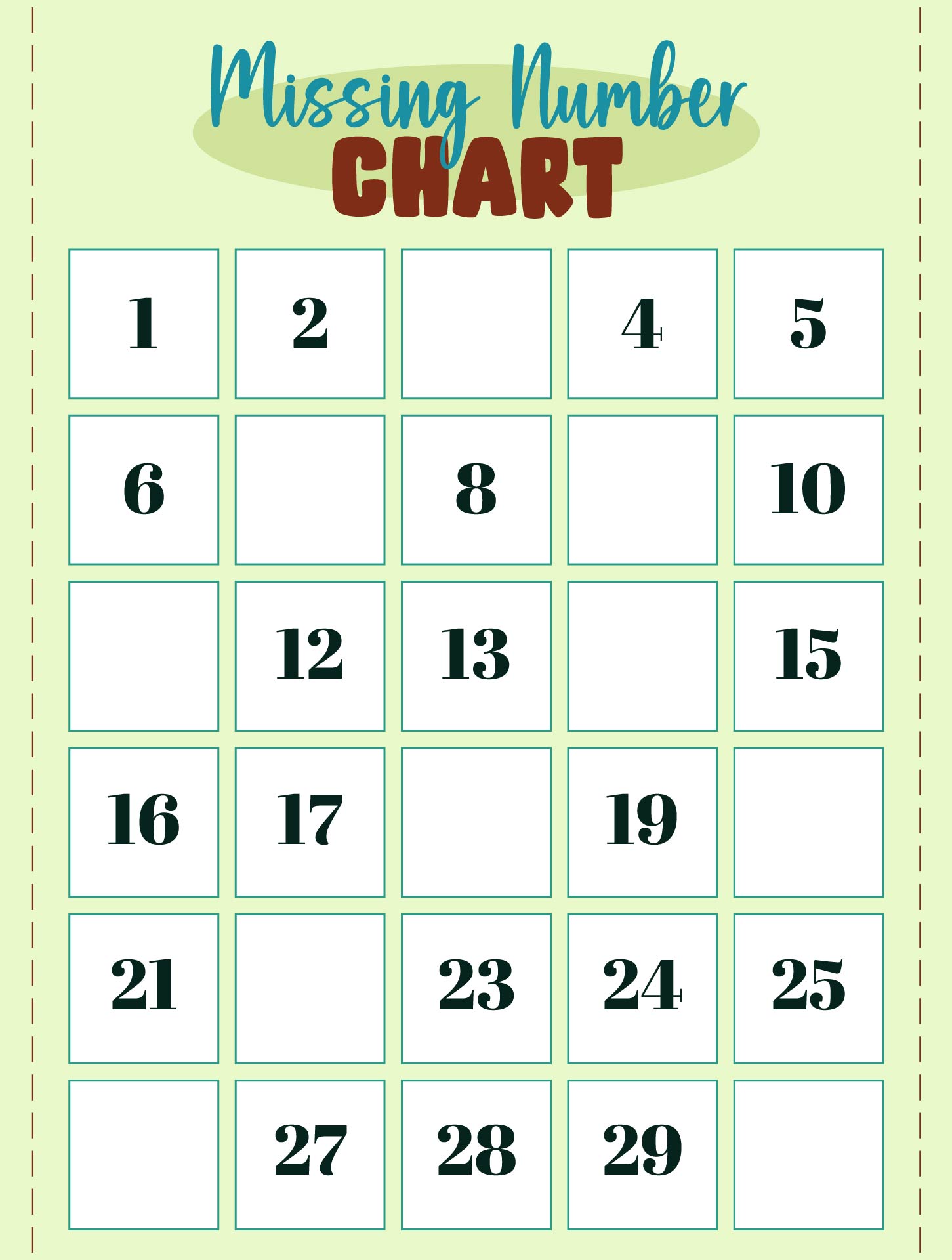 Missing Number Charts for Kids