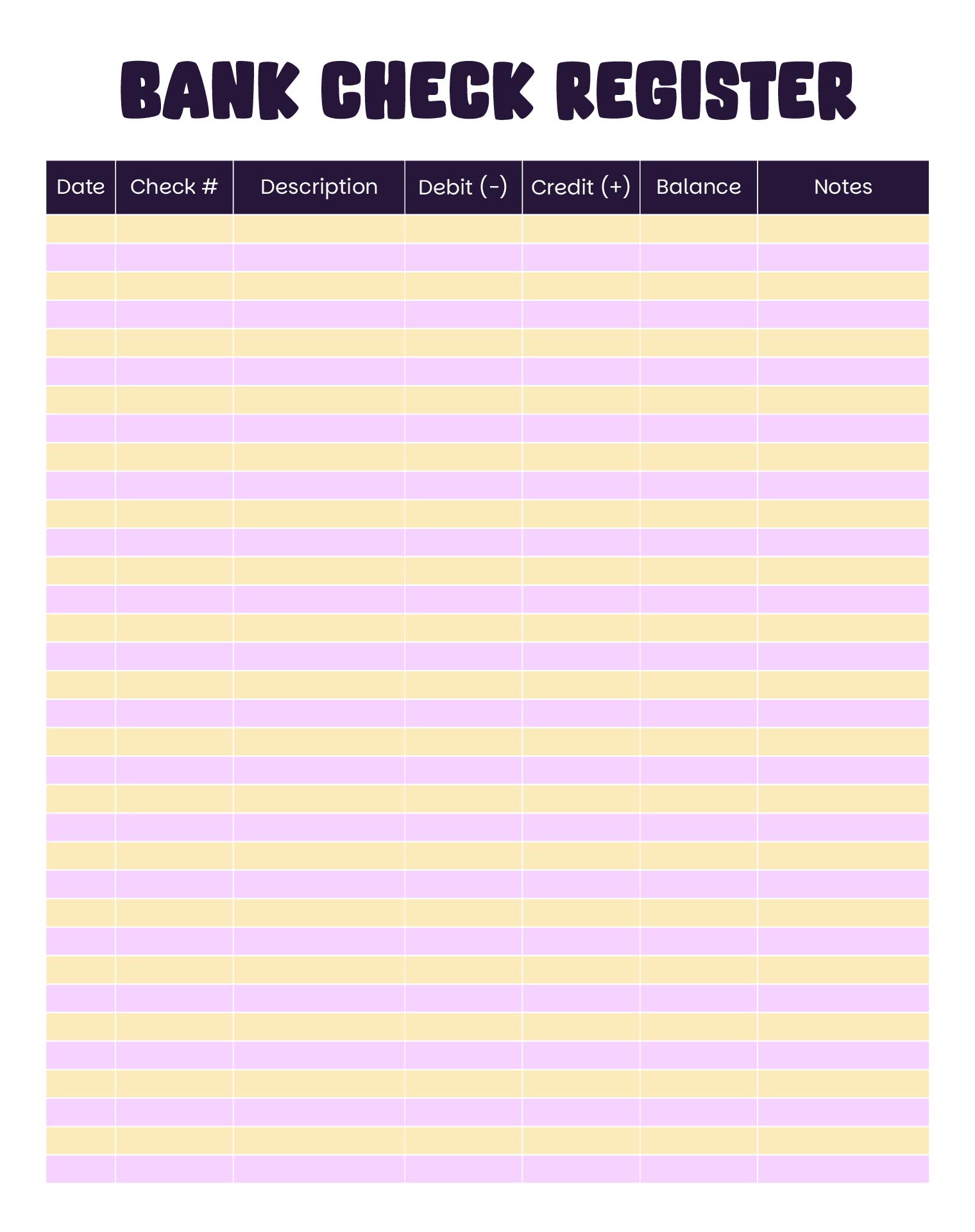 Printable Bank Check Register Sheets Printable Bank Check Register Sheets
