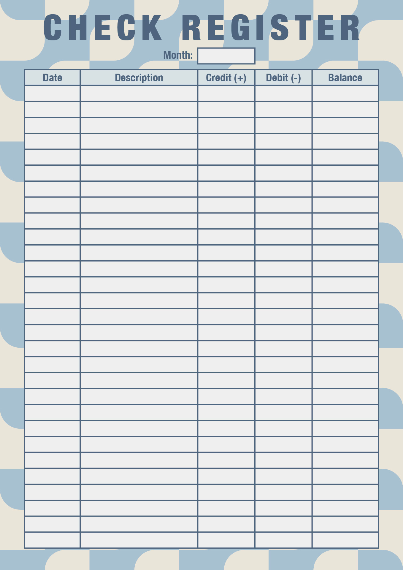 Printable Blank Check Register for Personal Use