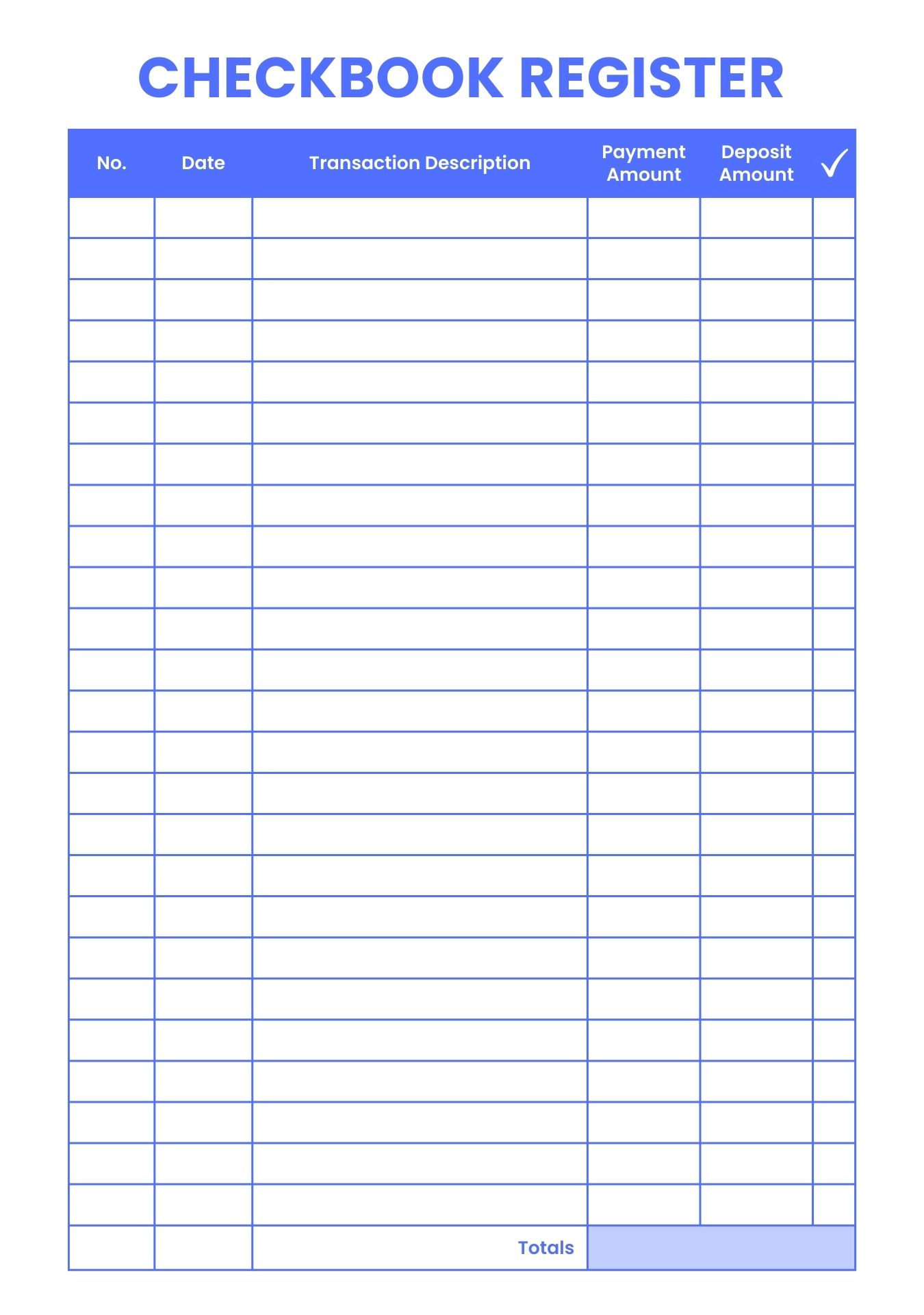 Printable Check Register Checkbook Size Ledger