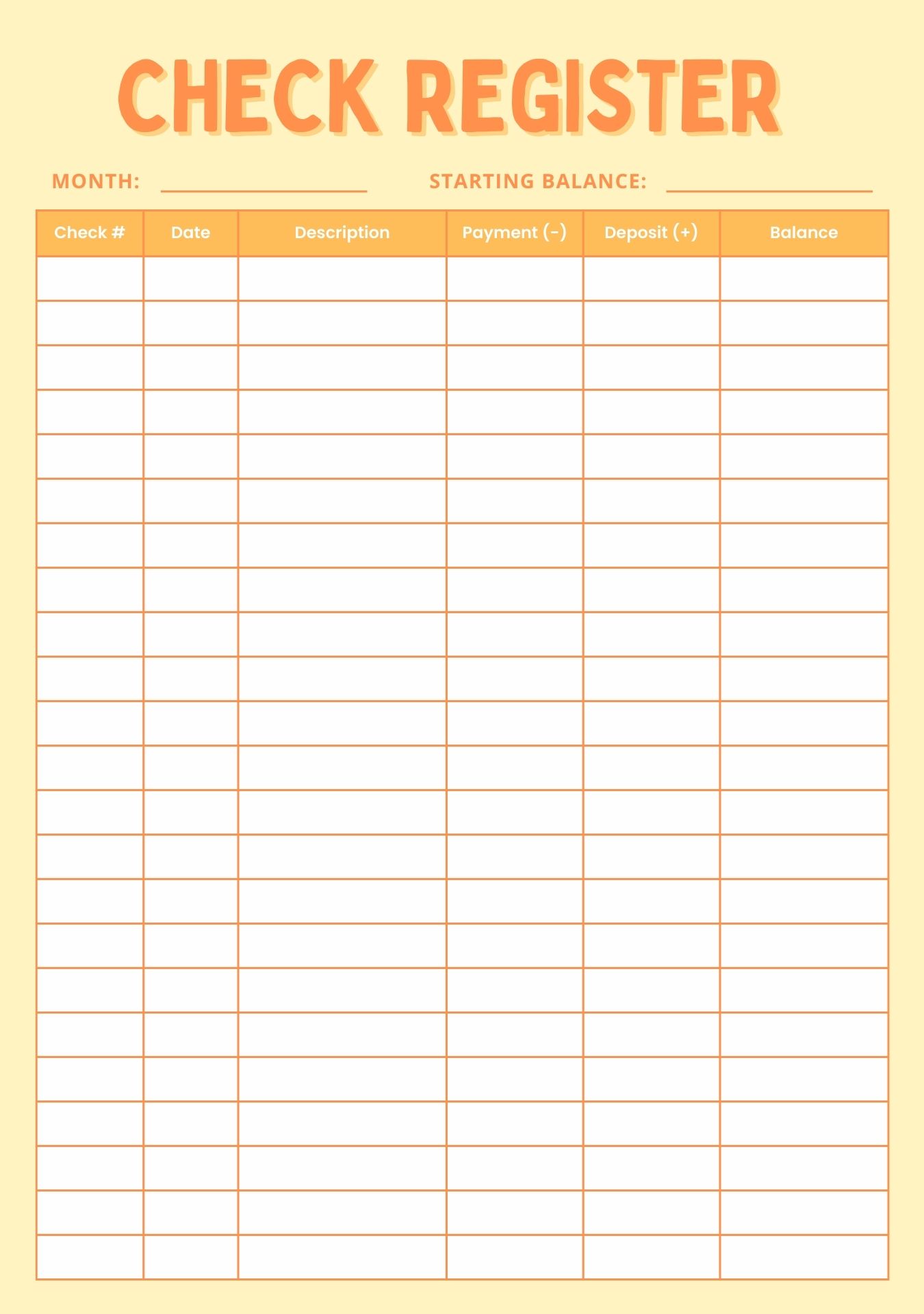 Printable Check Register Checkbook Size Spreadsheet