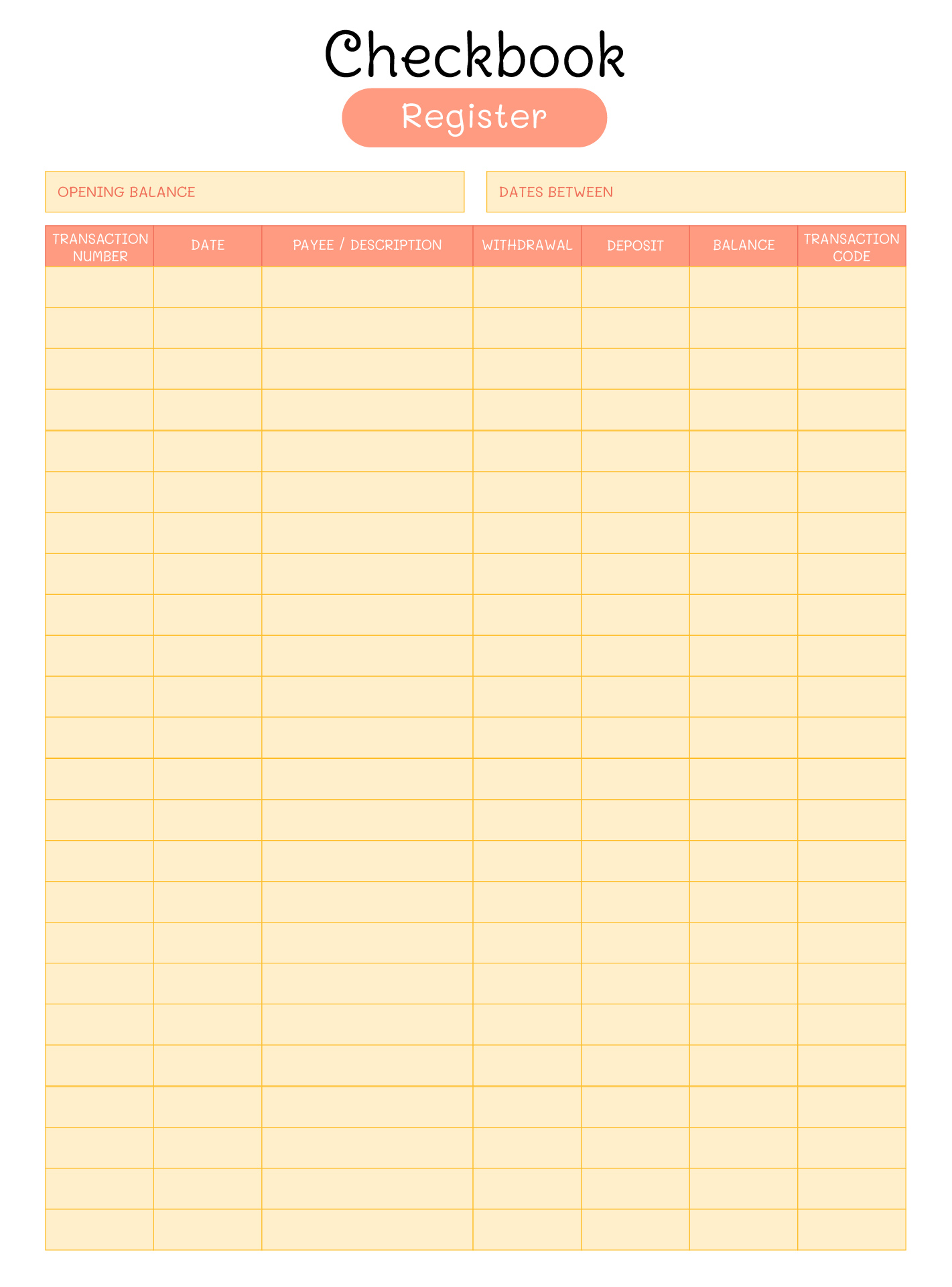 Printable Checkbook Register Ledger Sheets Printable Checkbook Register Ledger Sheets