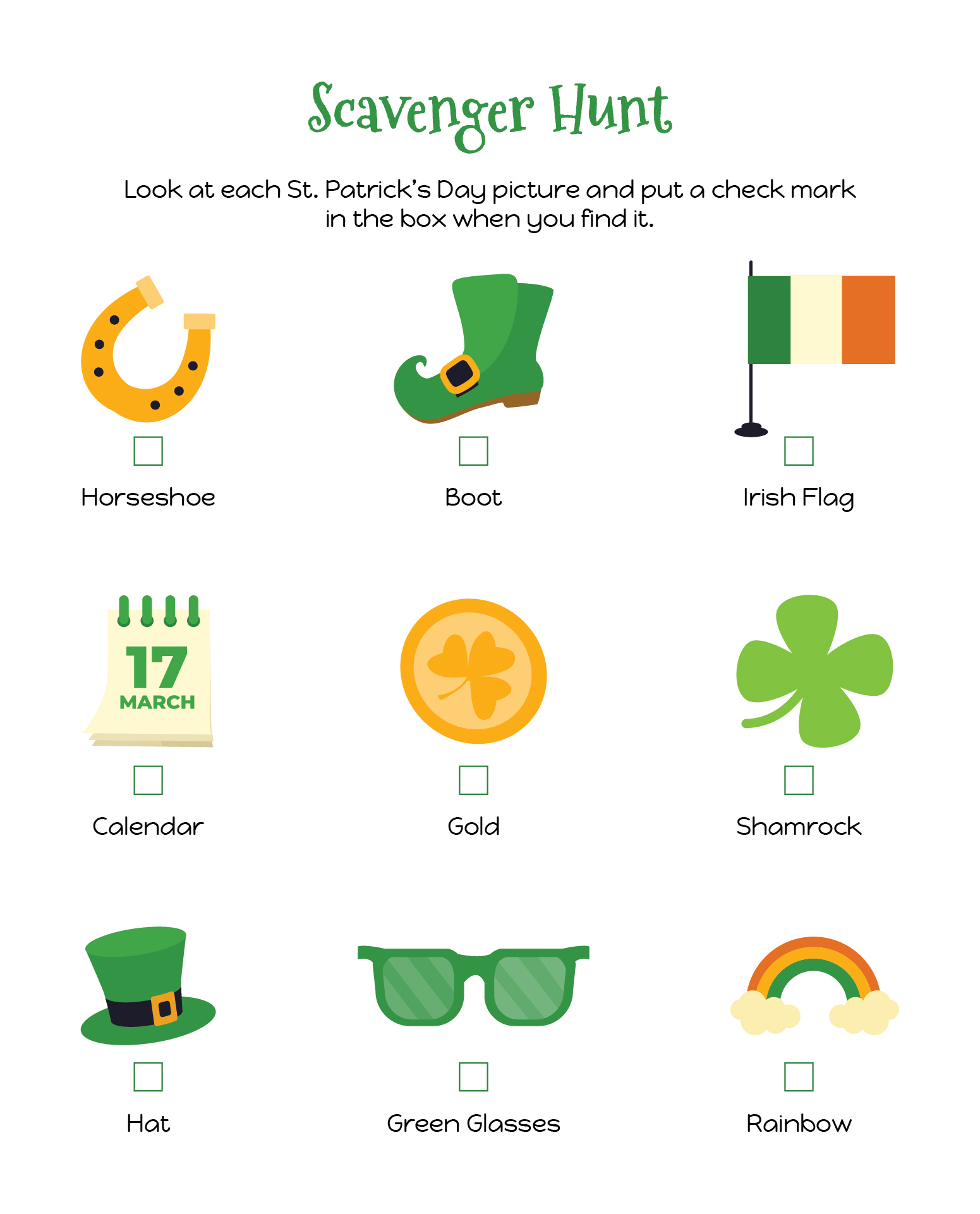 Printable Irish-themed Scavenger Hunts