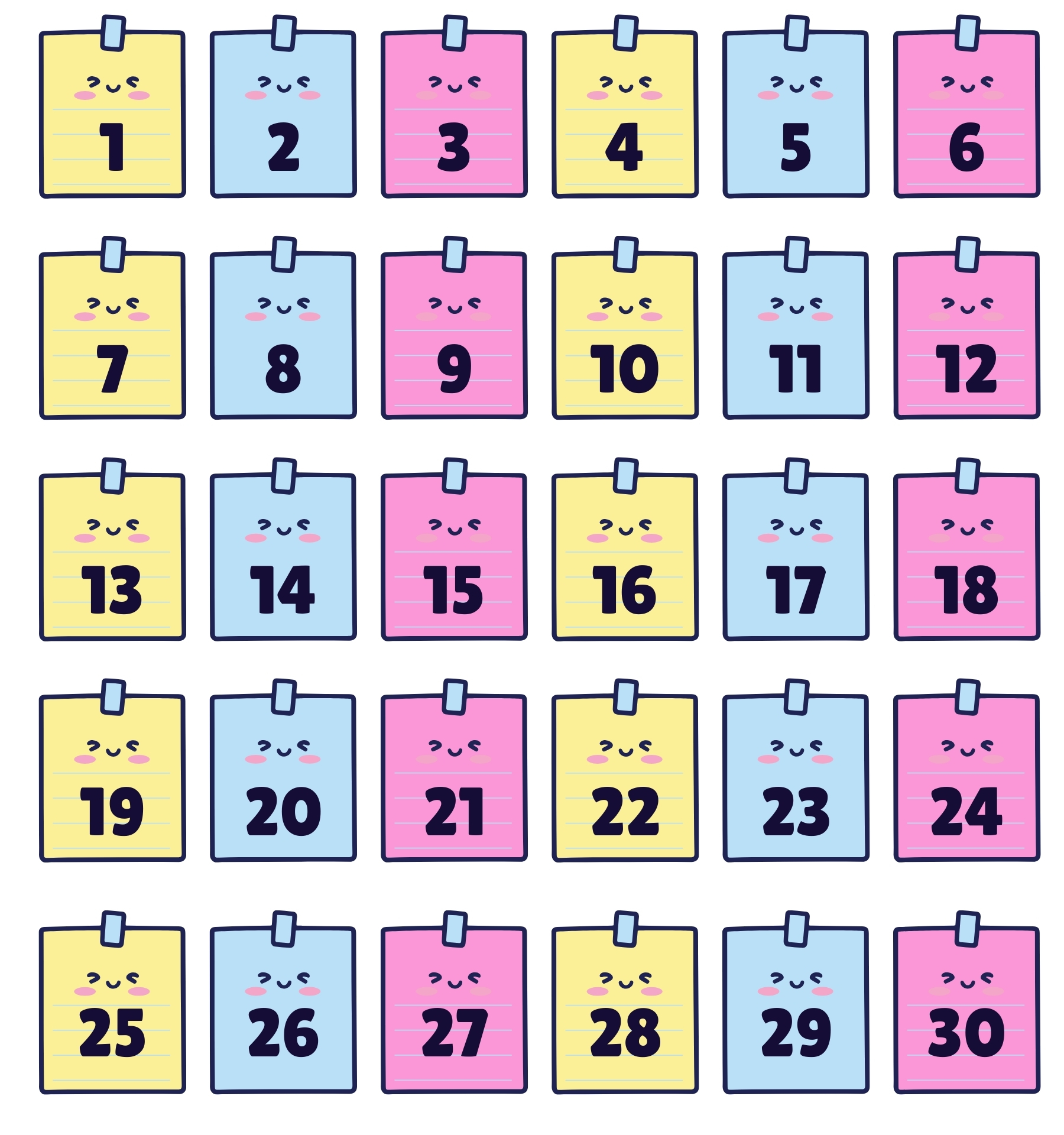 Printable Number Chart 1 to 30 for Kids