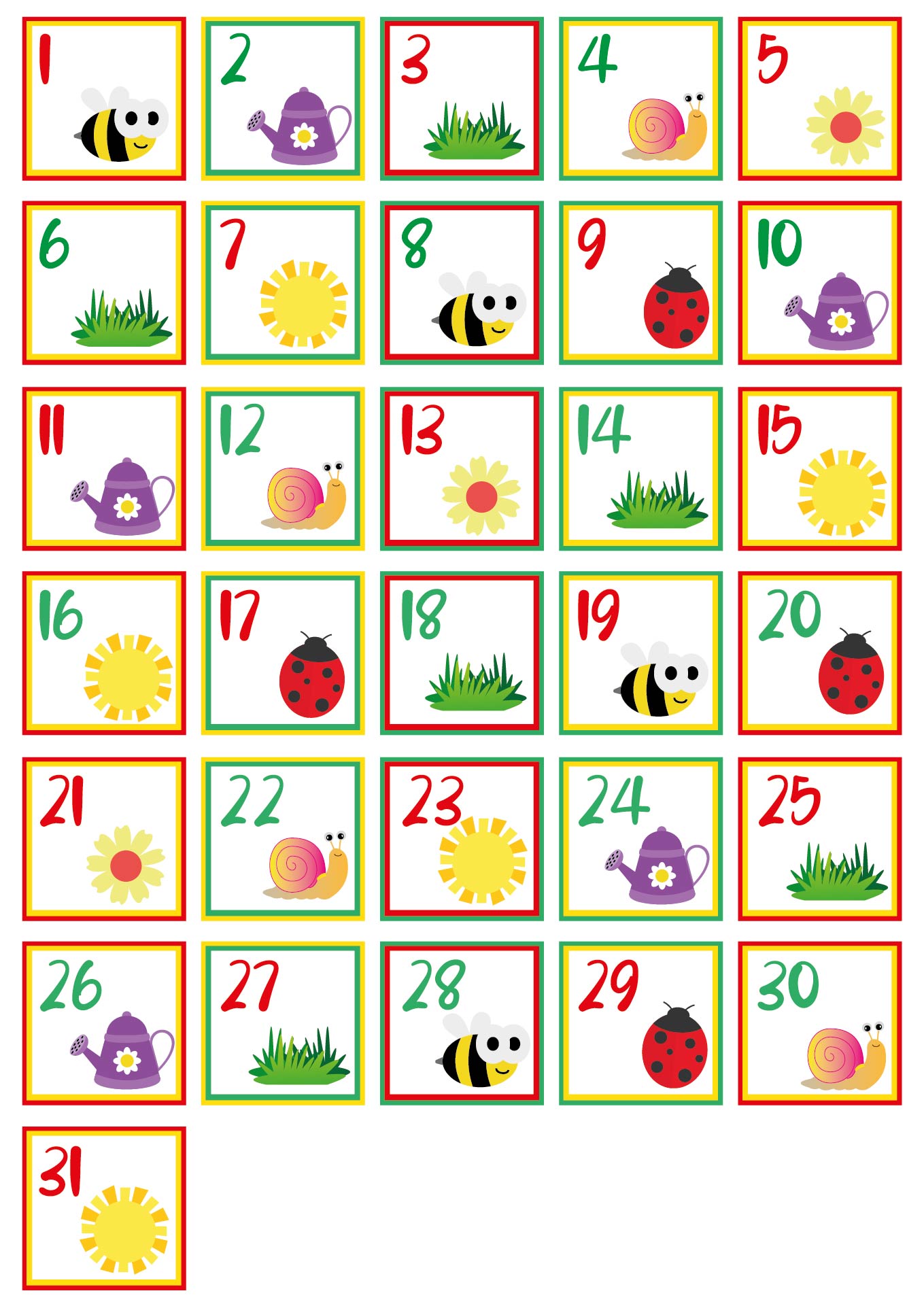 Printable Spring Calendar Number Cards
