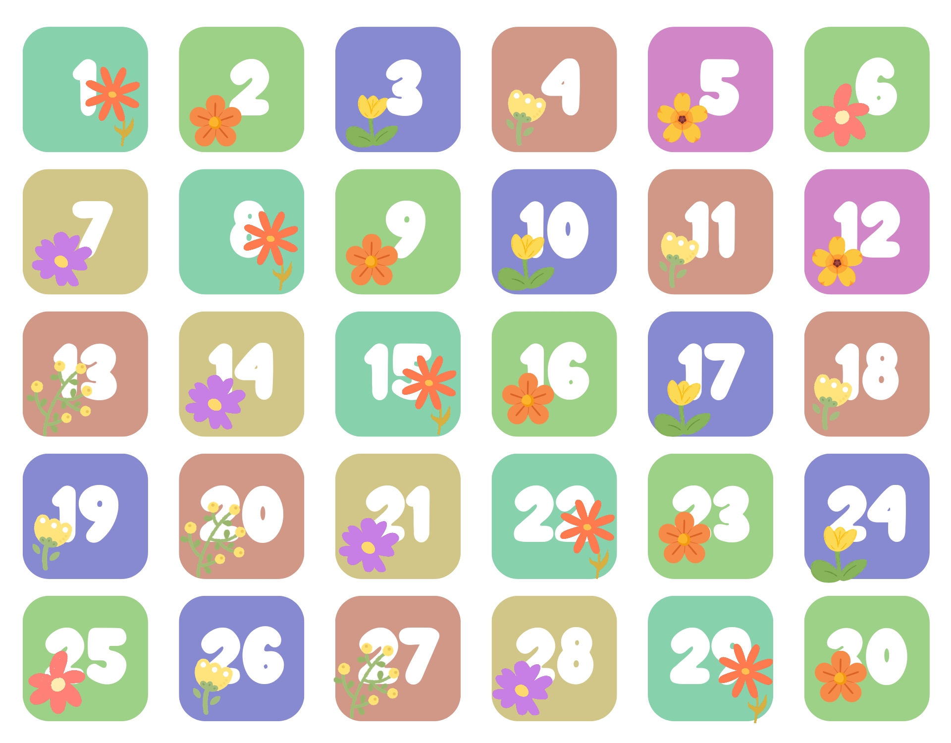Printable Spring Calendar Numbers for Classroom
