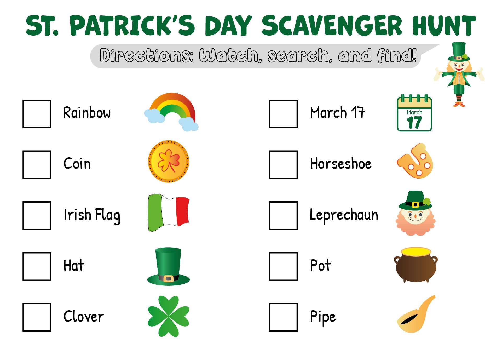 Printable St Patricks Day Scavenger Hunts