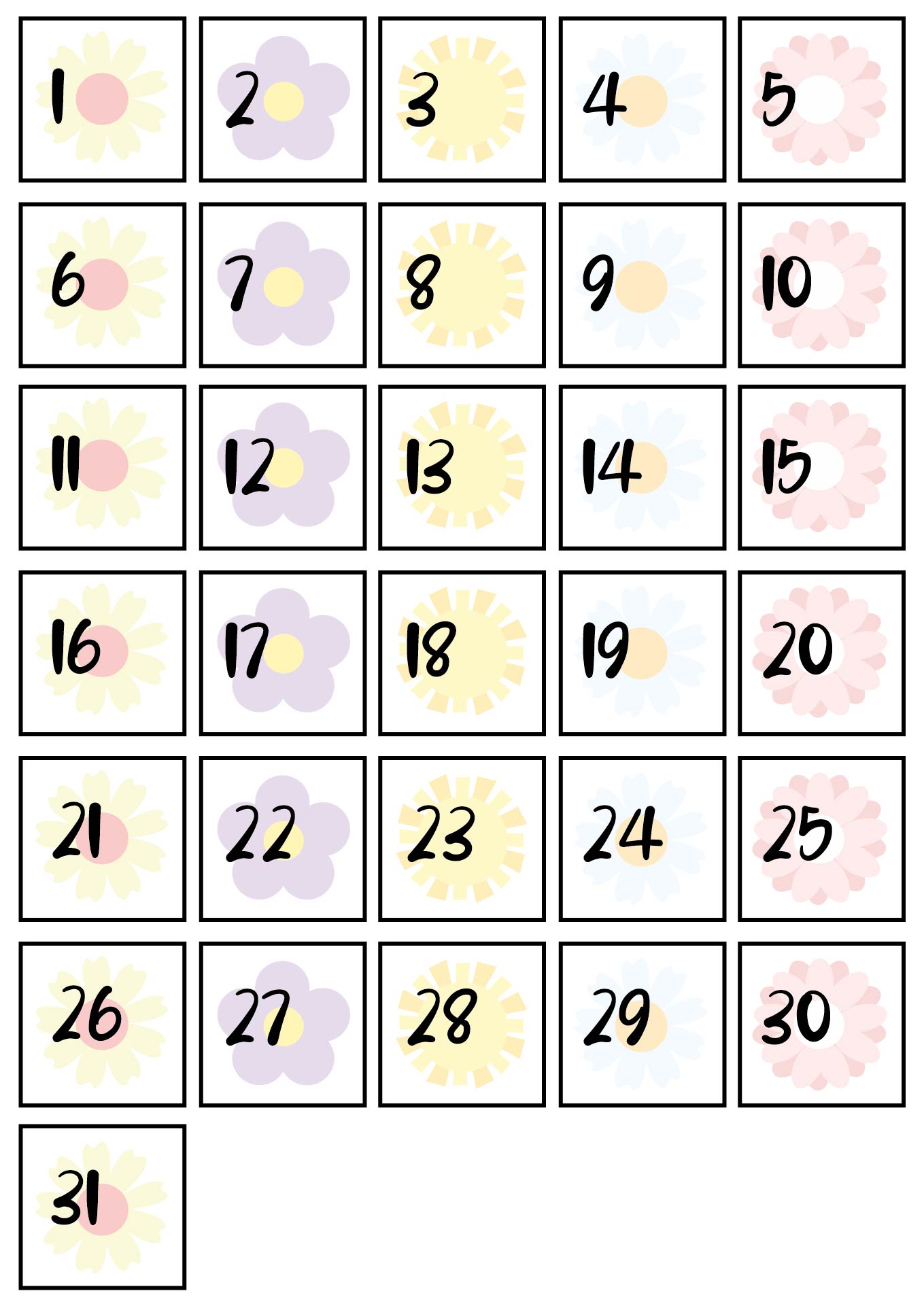 Spring Bloom Calendar Number Tags Printable