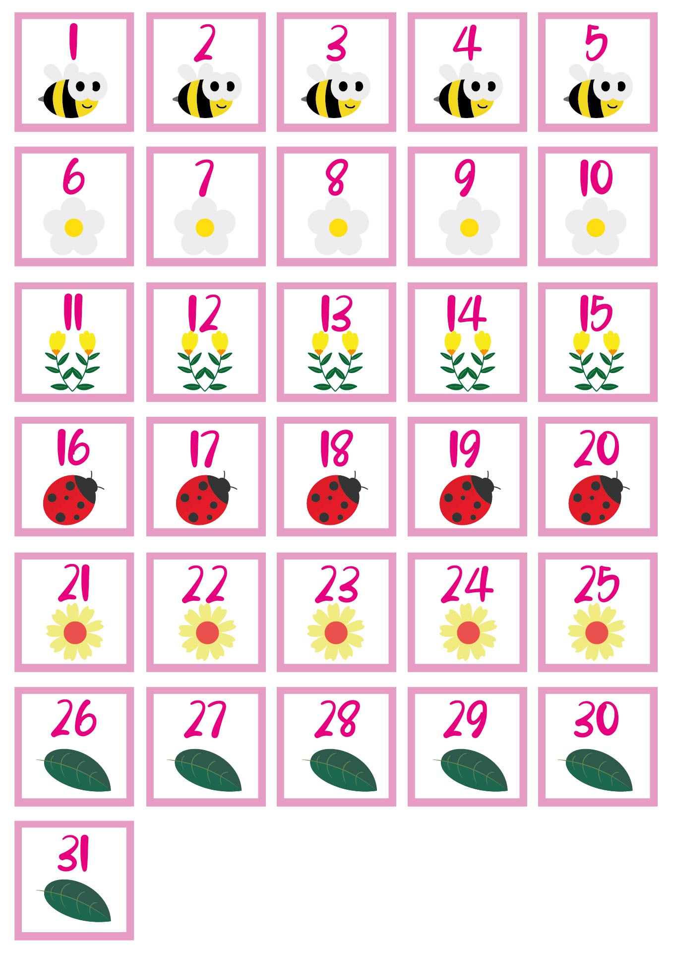 Spring-Themed Calendar Day Numbers Printout
