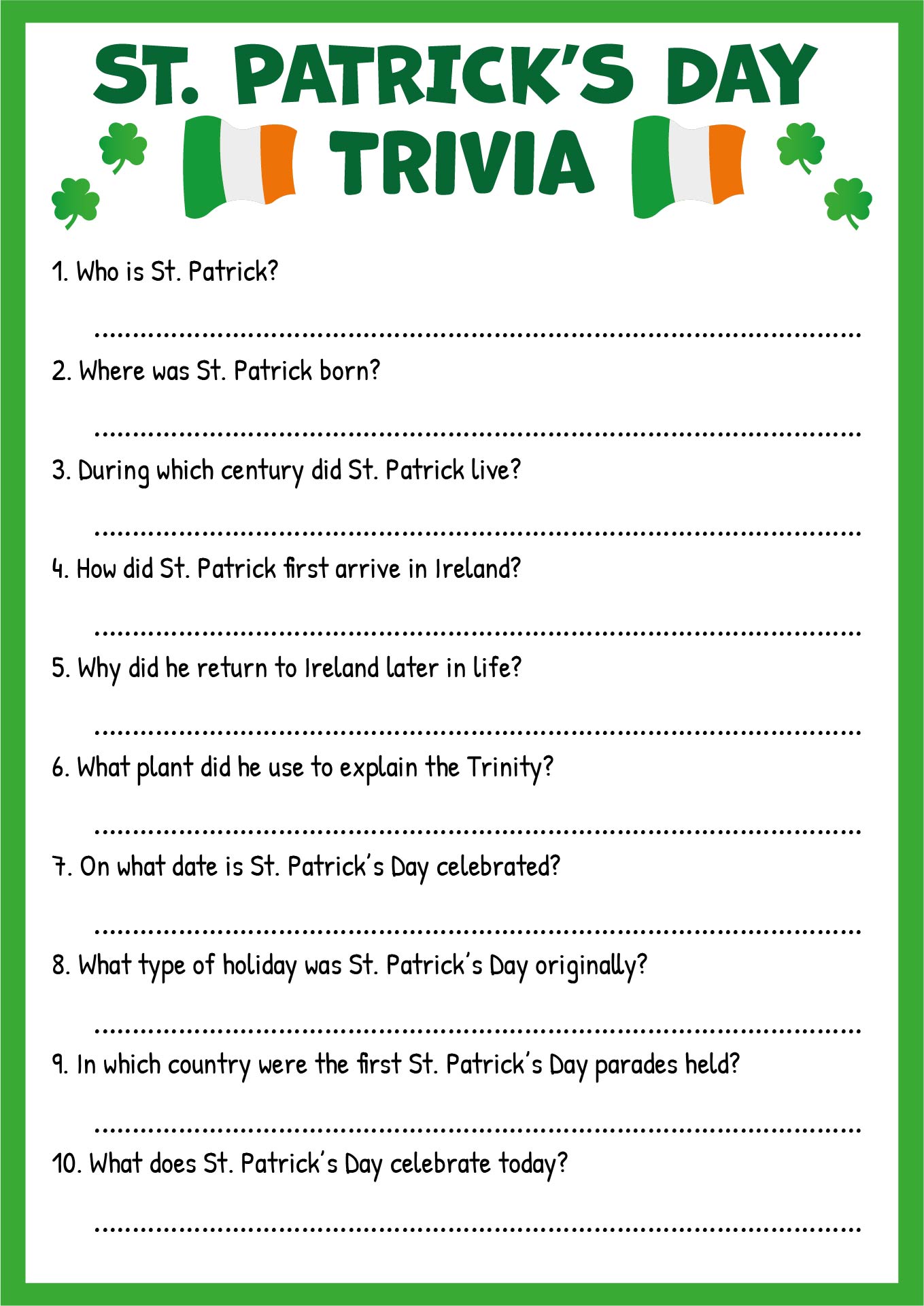 St Patricks Day History Quizzes