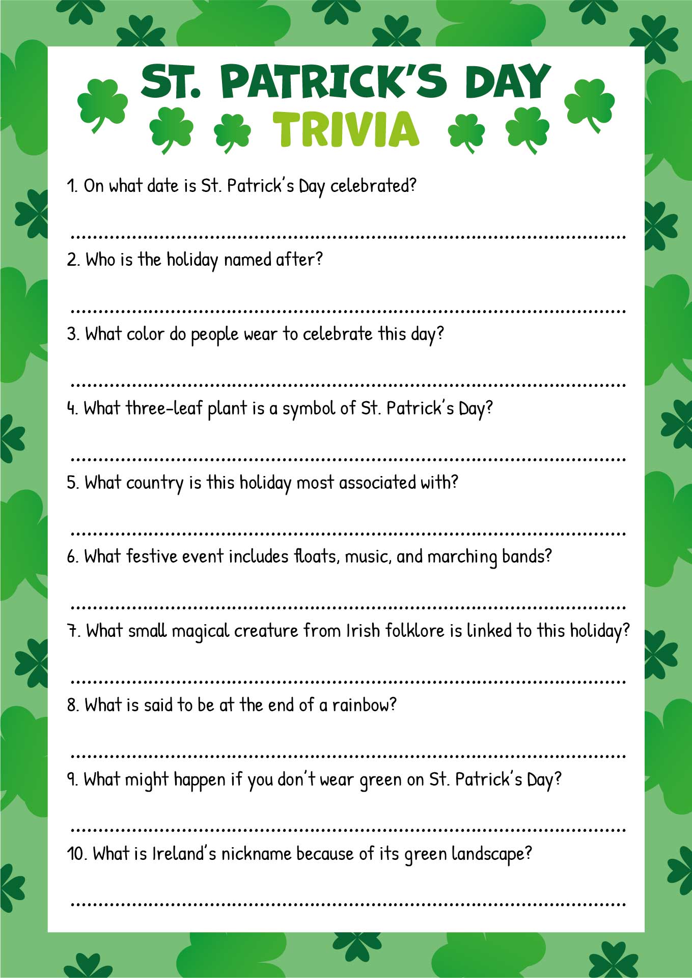 St Patricks Day Trivia Games