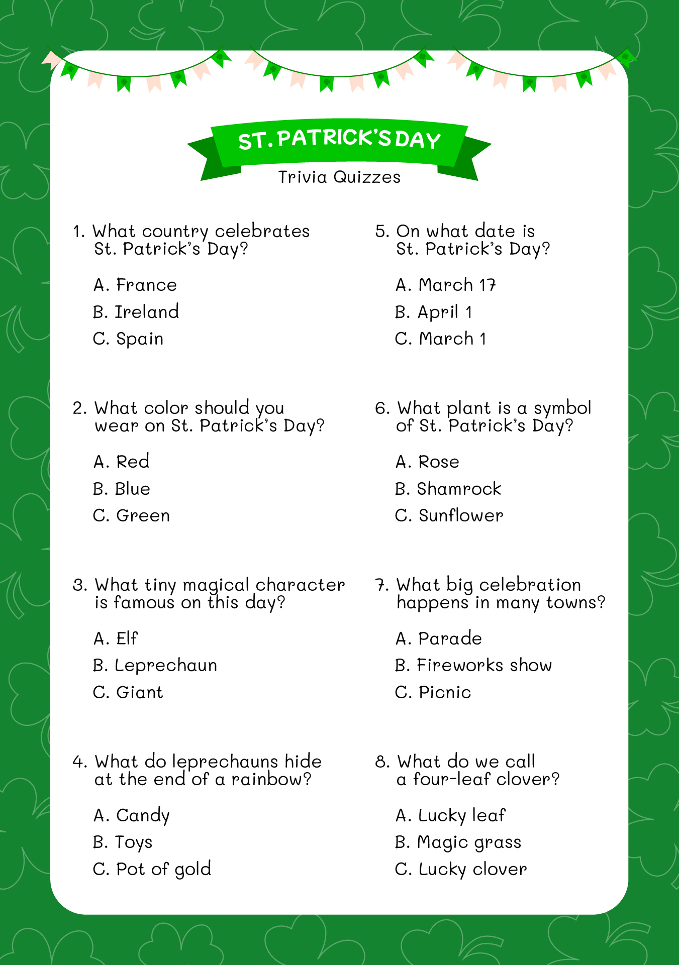 St Patricks Day Trivia Quizzes