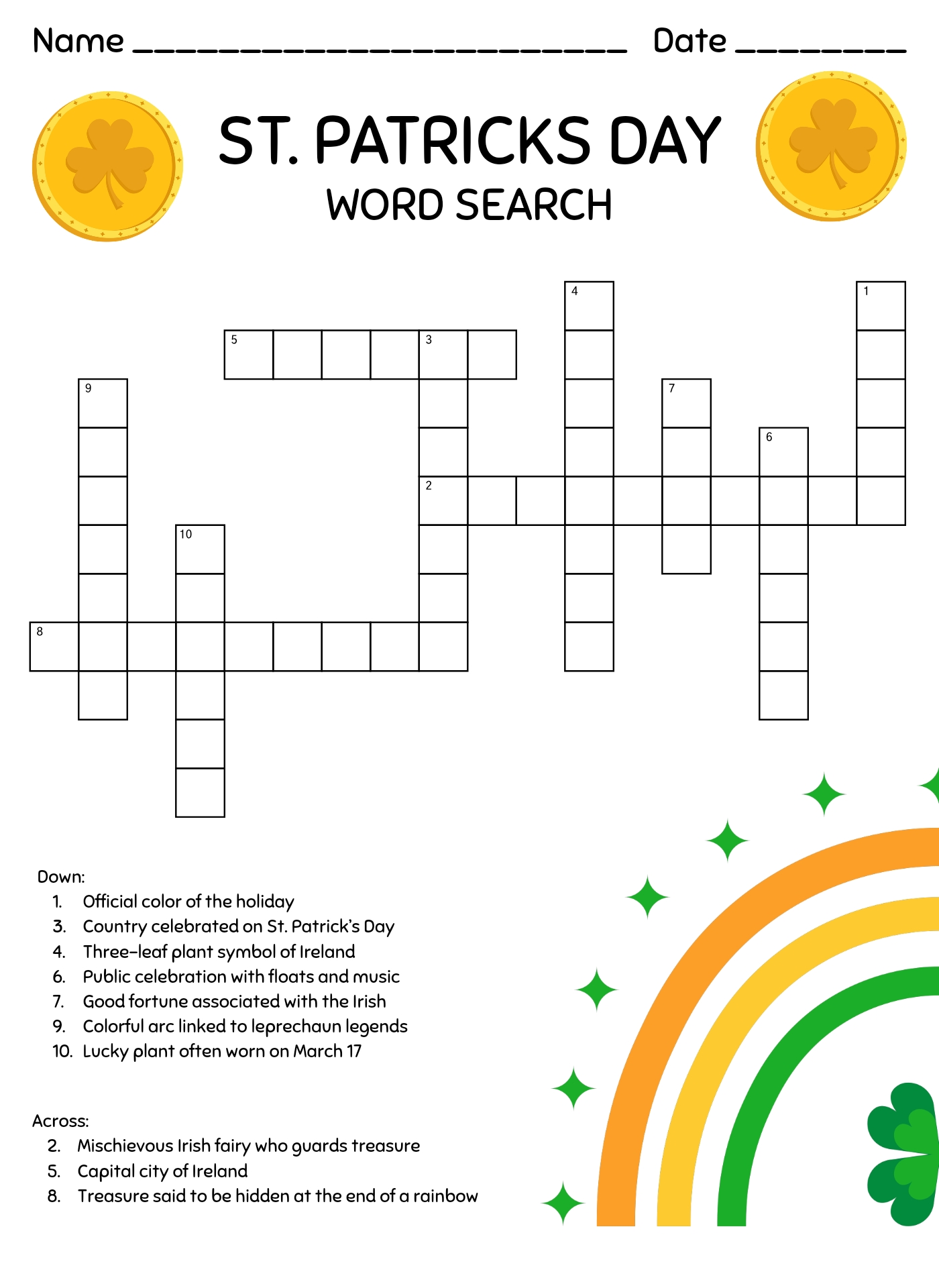 St. Patricks Day Crossword Puzzle Printables