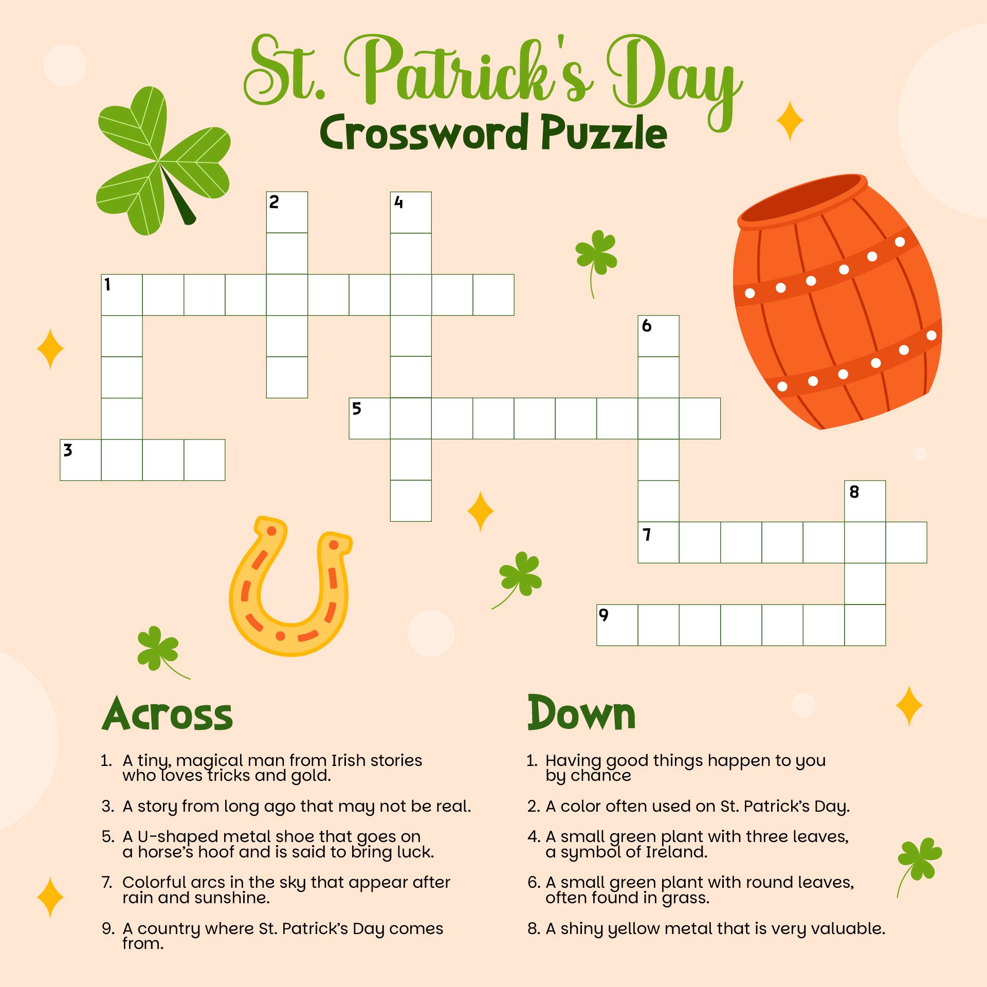 St. Patricks Day Crossword Puzzles for Kids St. Patricks Day Crossword Puzzles for Kids