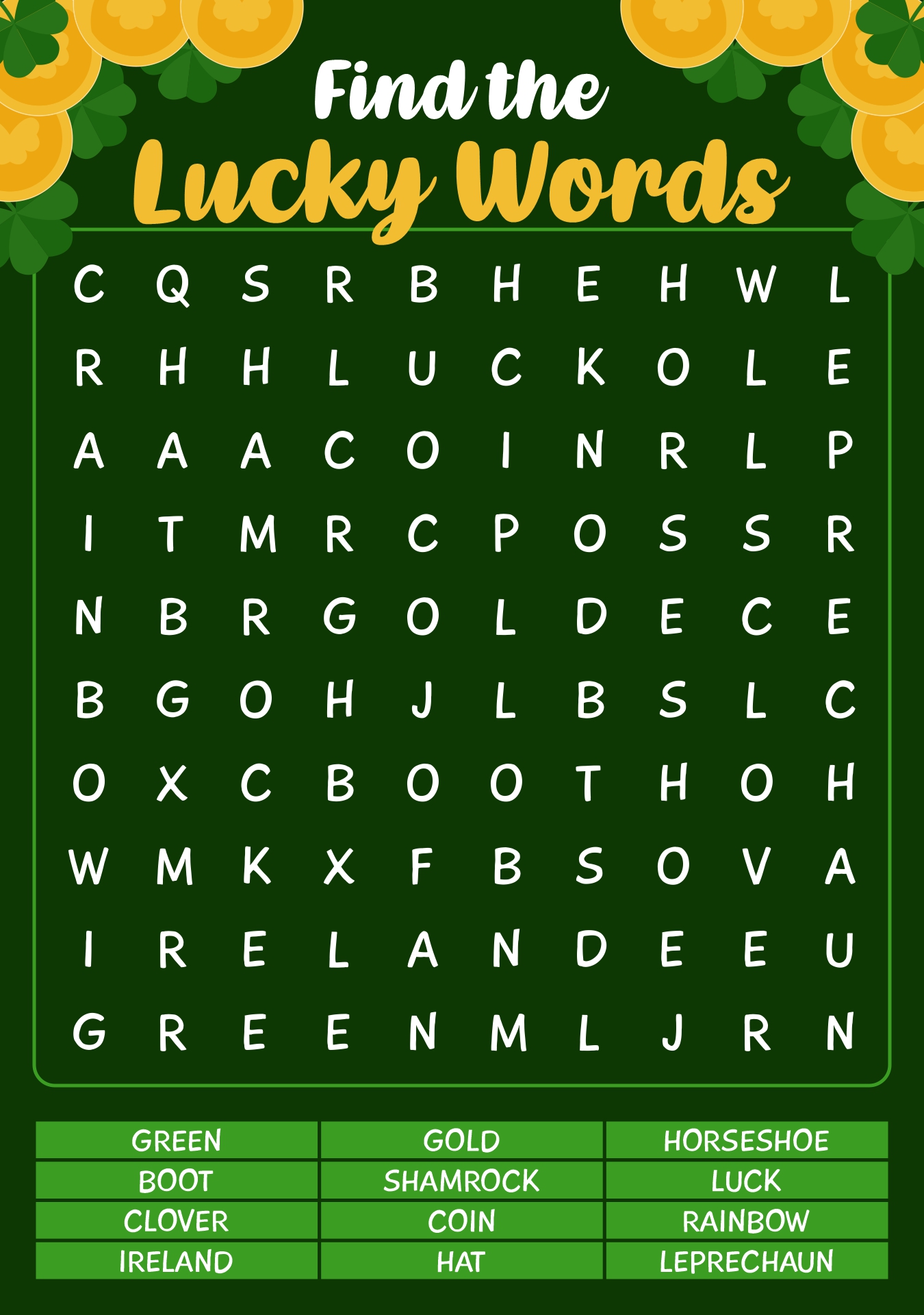 St. Patricks Day Word Search Printables