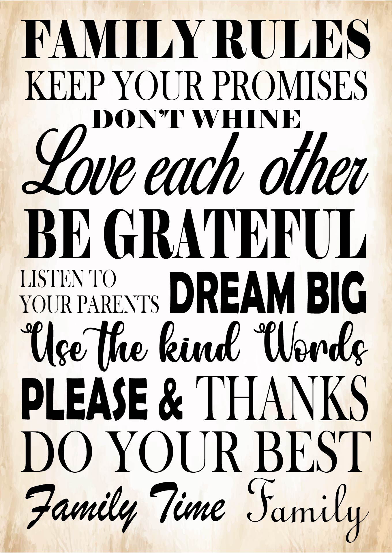 Subway Style Family Rules Poster