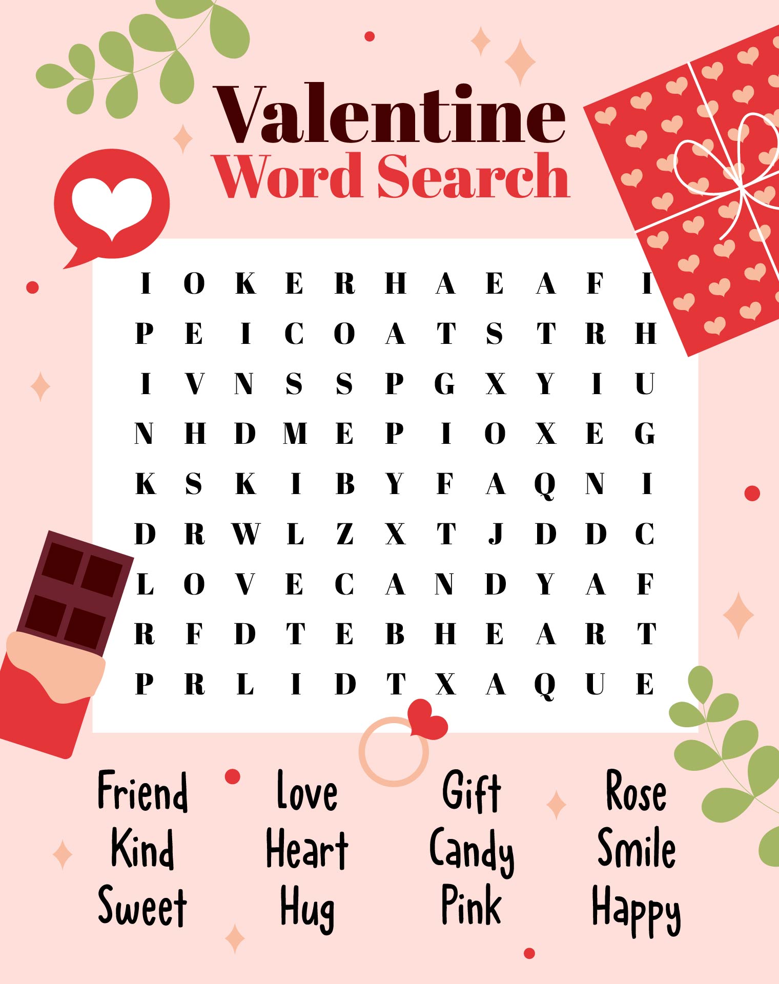 Valentines Day Word Search for Kids