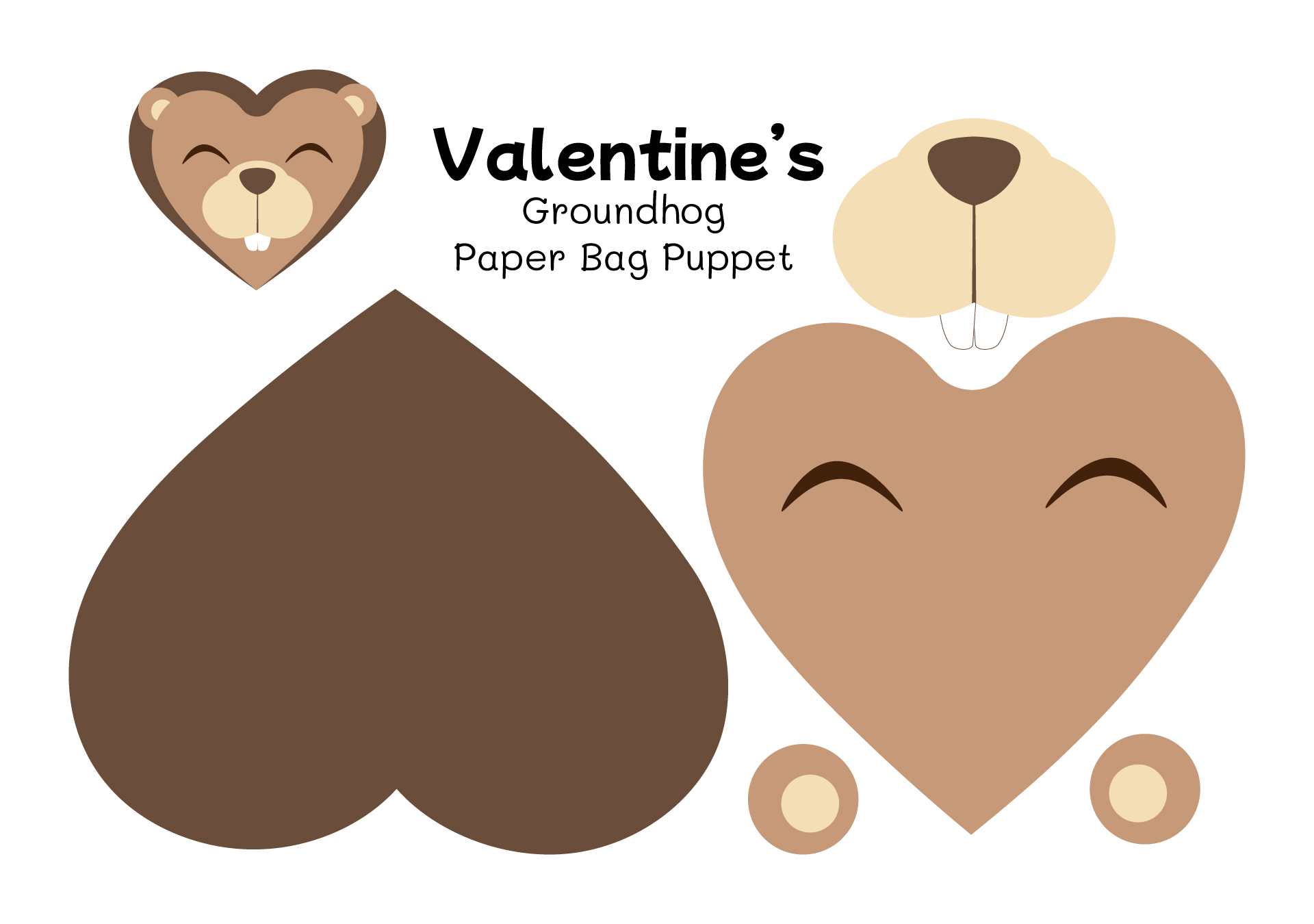 Valentines Groundhog Paper Bag Puppet Valentines Groundhog Paper Bag Puppet