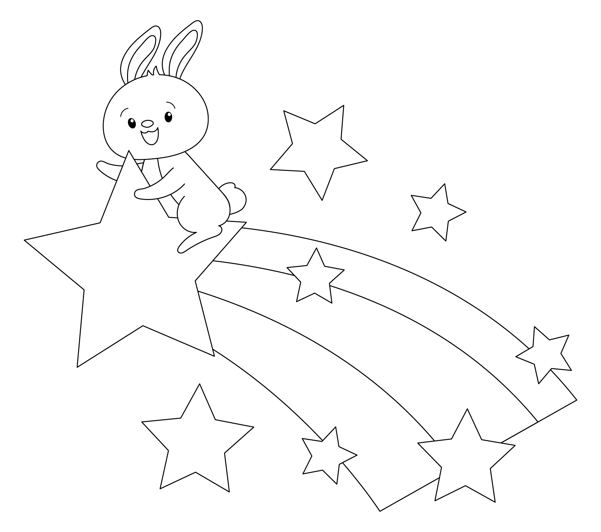Rabbit Riding A Shooting Star Coloring Page